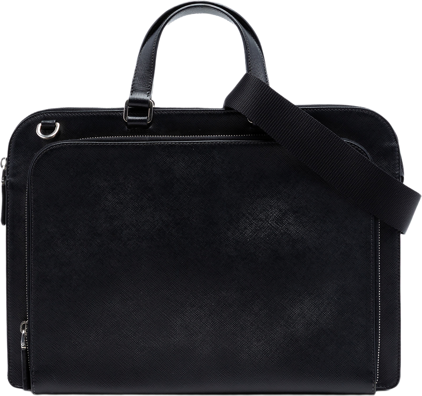 Prada Saffiano Cuir Travel Front Zip Pocket Briefcase, från Luxclusif, i färgen black.