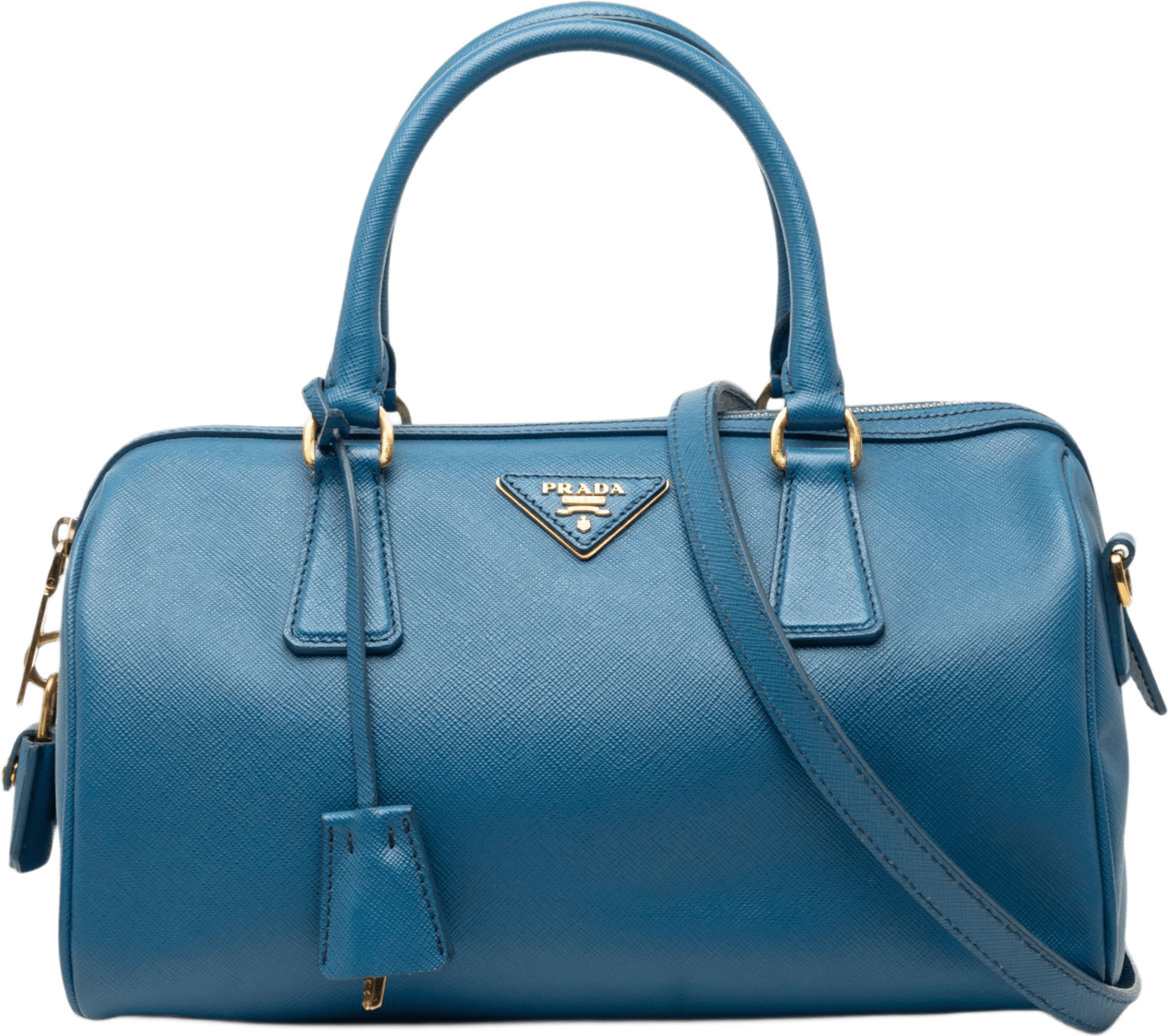 Prada Saffiano Lux Boston Bag, från Luxclusif, i färgen blue.