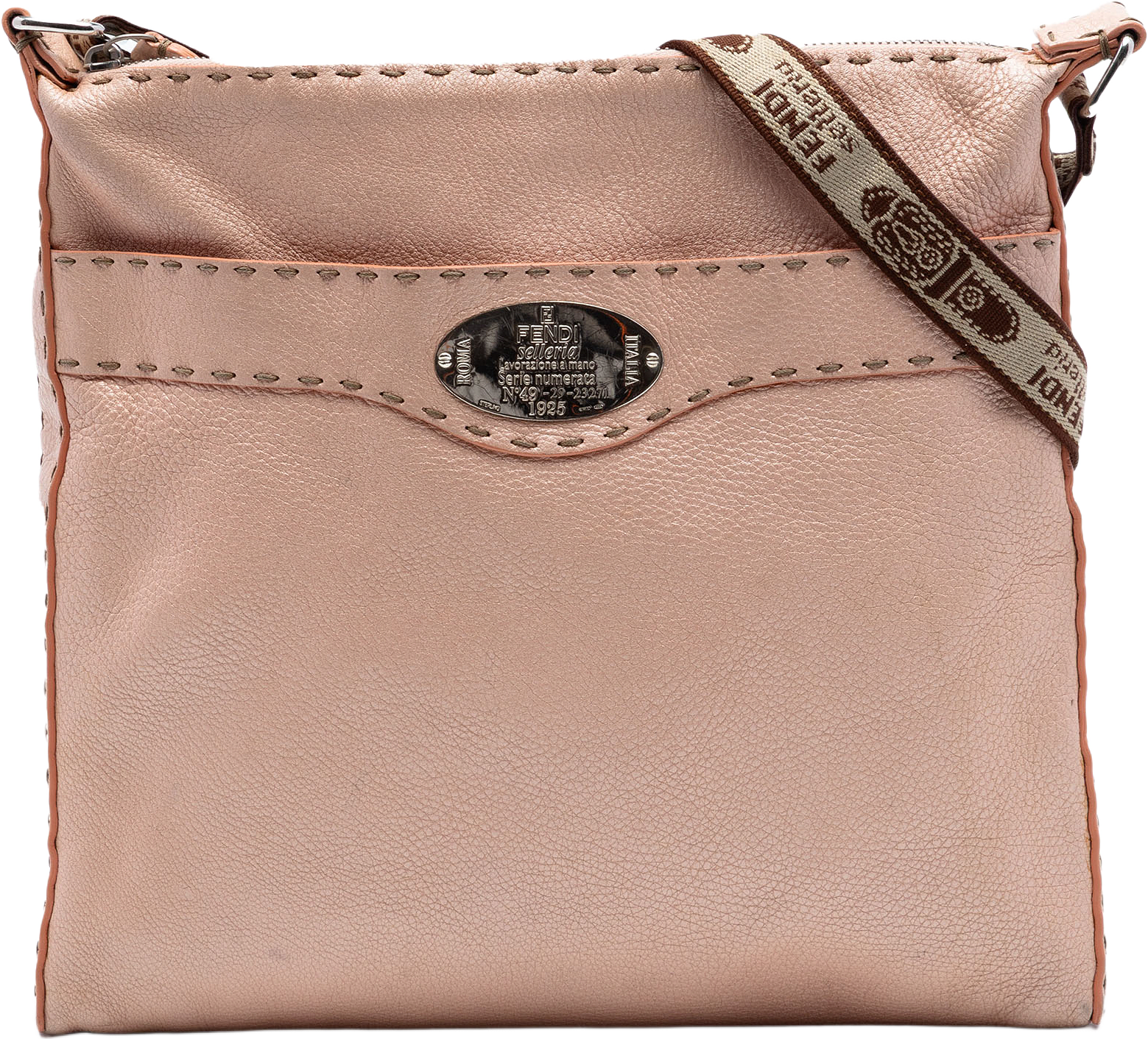 Fendi Leather Selleria Crossbody, från Luxclusif, i färgen light pink.