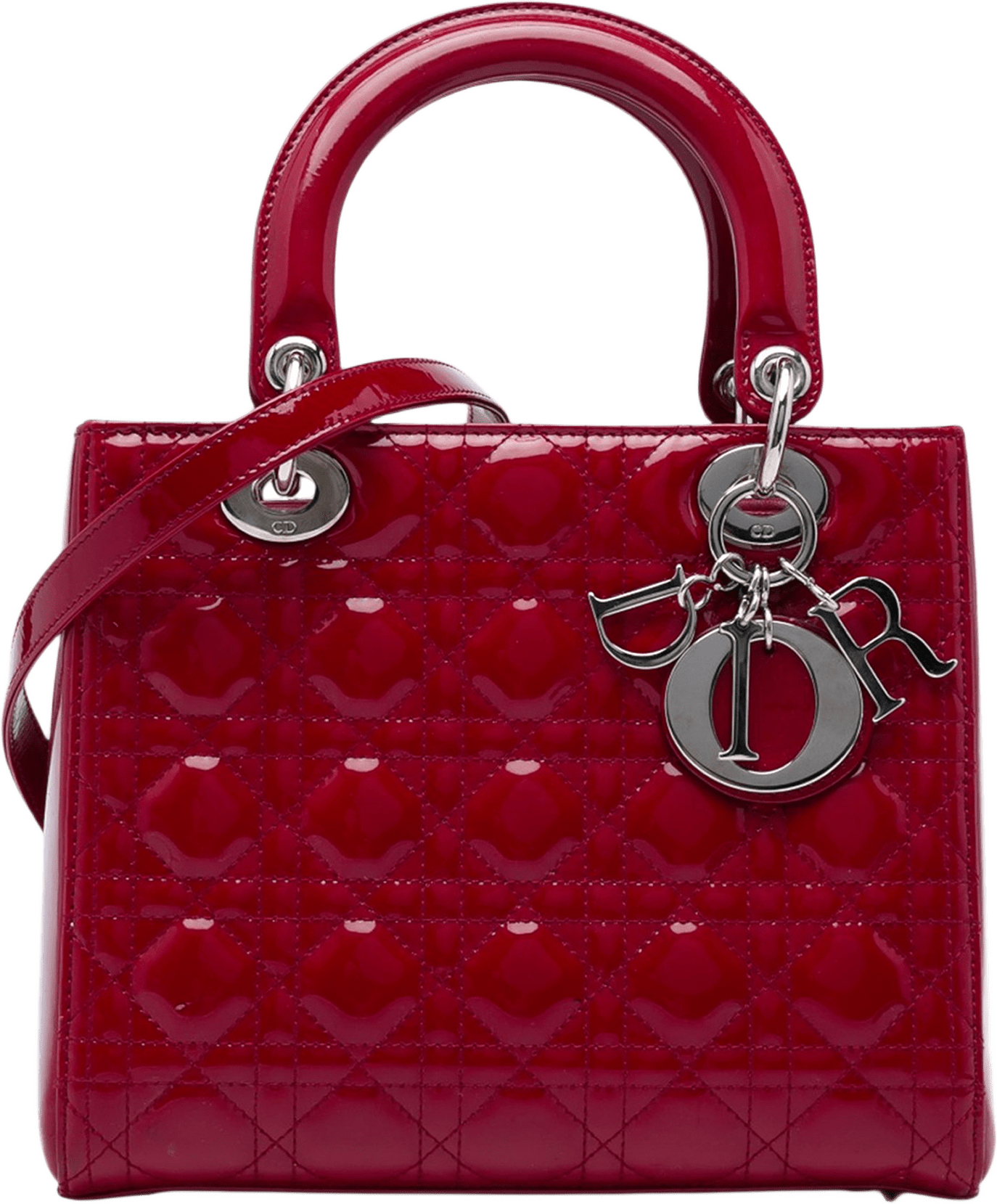 Dior Medium Patent Cannage Lady Dior, från Luxclusif, i färgen röd.