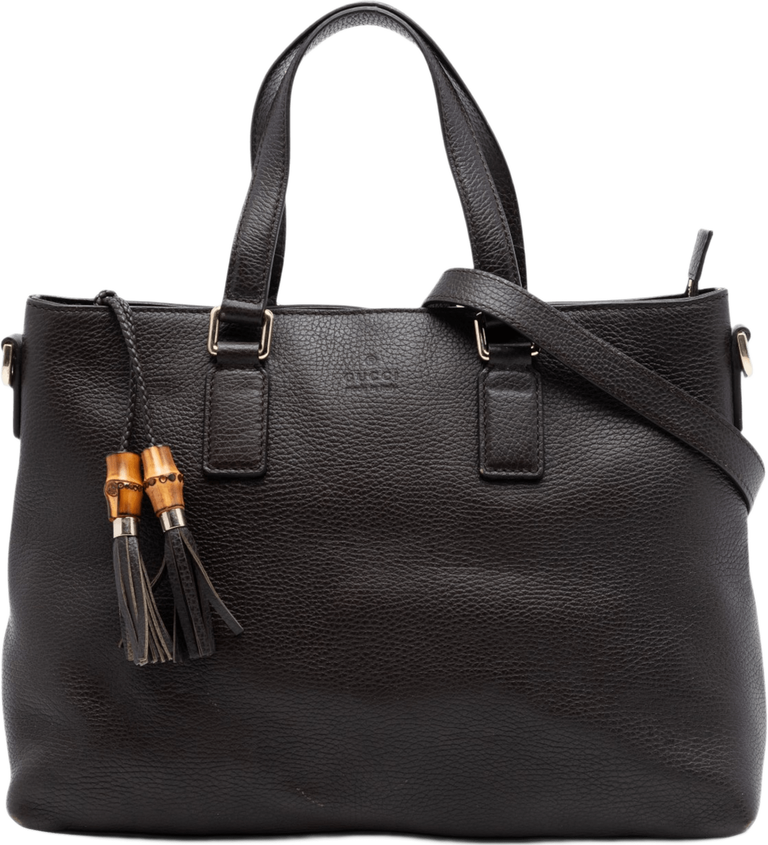 Gucci Leather Bamboo Tassel Satchel, från Luxclusif, i färgen dark brown.