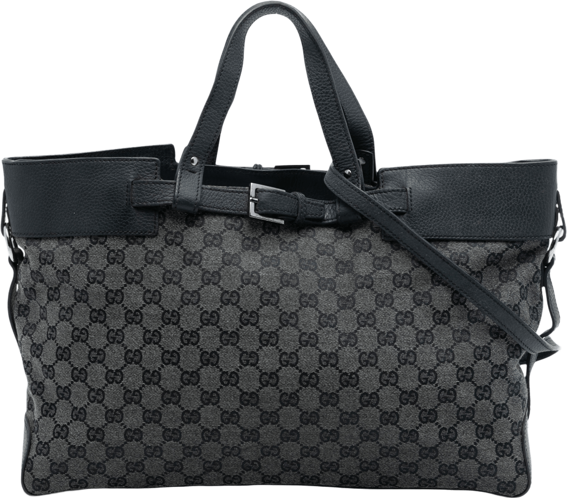 Gucci Gg Denim Buckle Satchel, från Luxclusif, i färgen black.