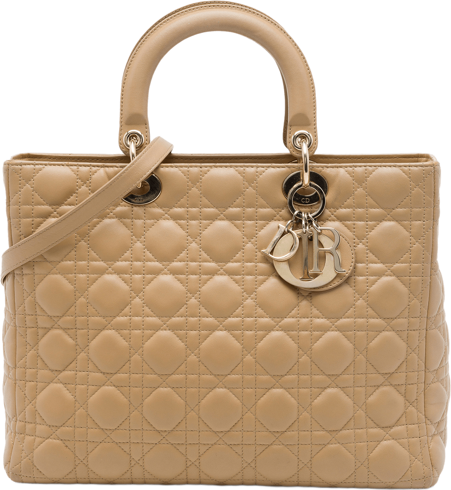 Dior Large Lambskin Cannage Lady Dior, från Luxclusif, i färgen beige.