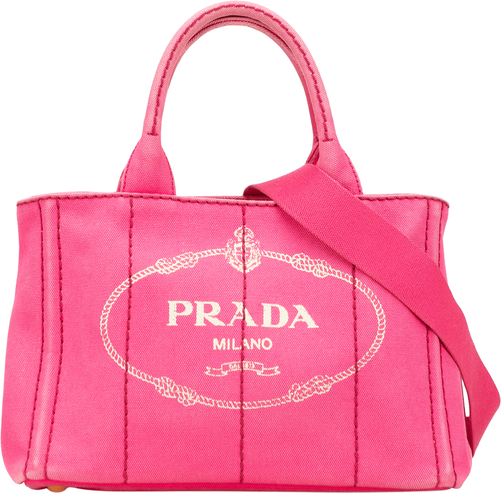 Prada Small Canvas Canapa Logo Satchel, från Luxclusif, i färgen pink.