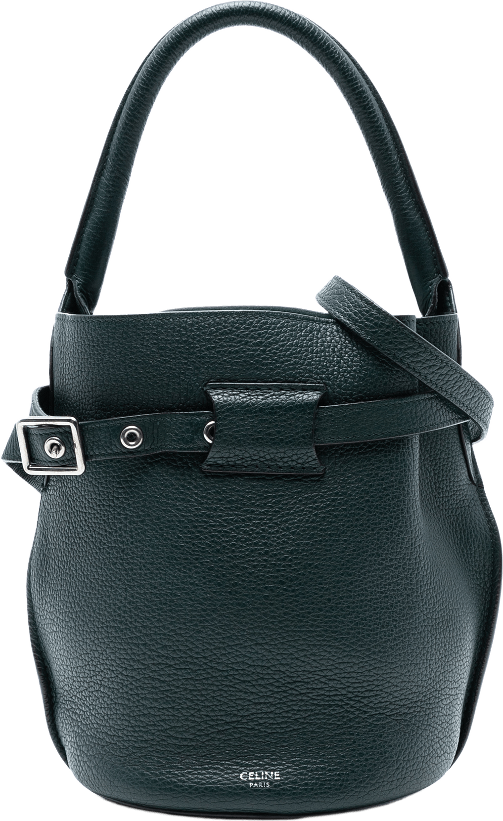 Celine Nano Leather Big Bucket Bag, från Luxclusif, i färgen dark green.