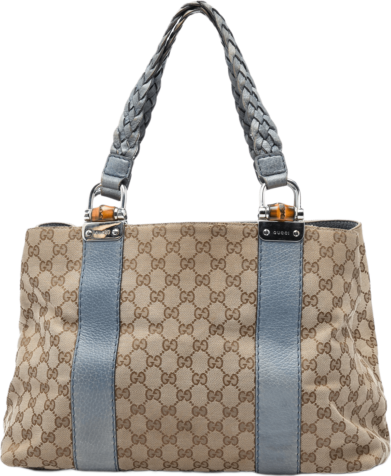 Gucci Medium Gg Canvas Bamboo Libeccio Tote, från Luxclusif, i färgen blå.