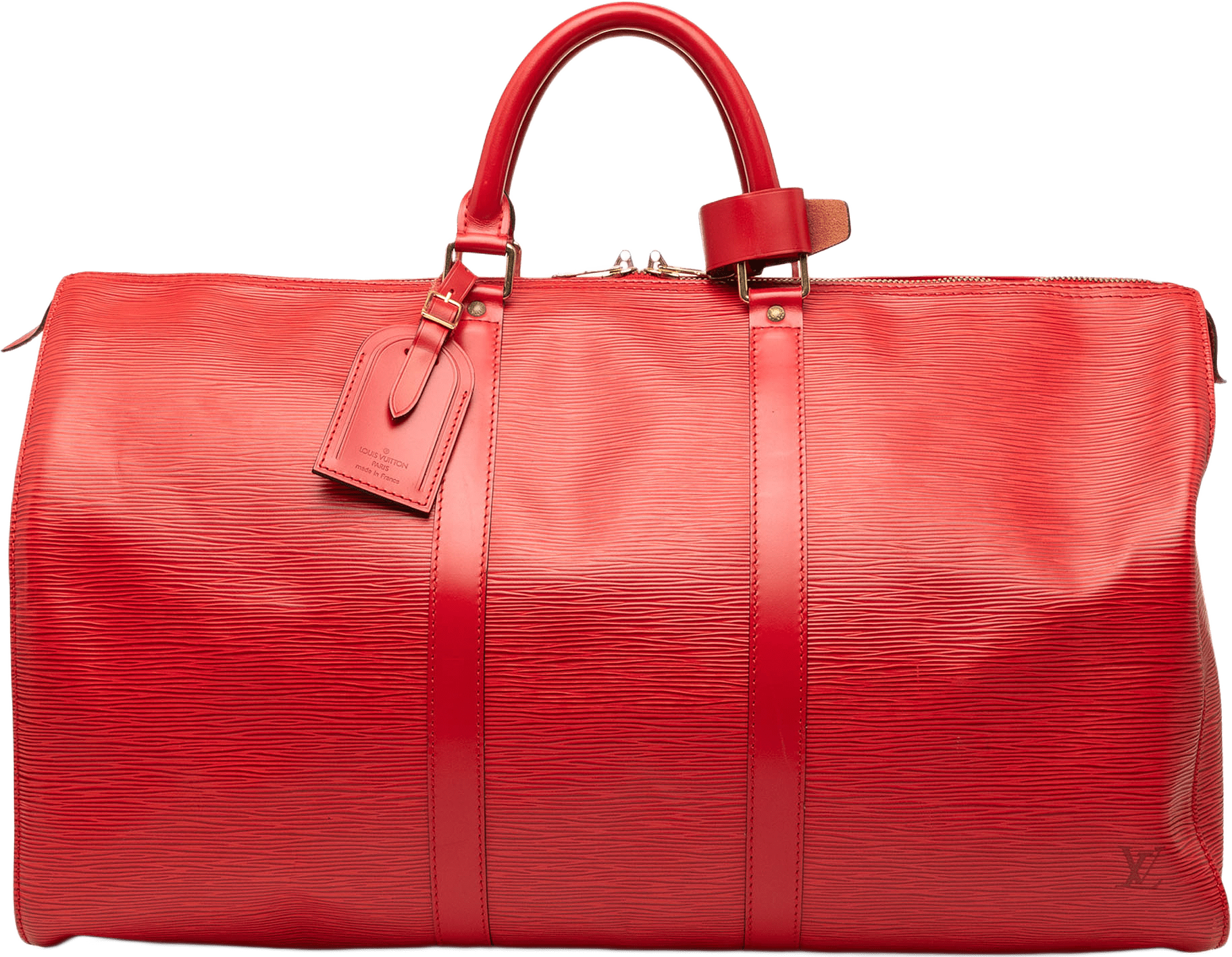 Louis Vuitton Epi Keepall 50, från Luxclusif, i färgen red.