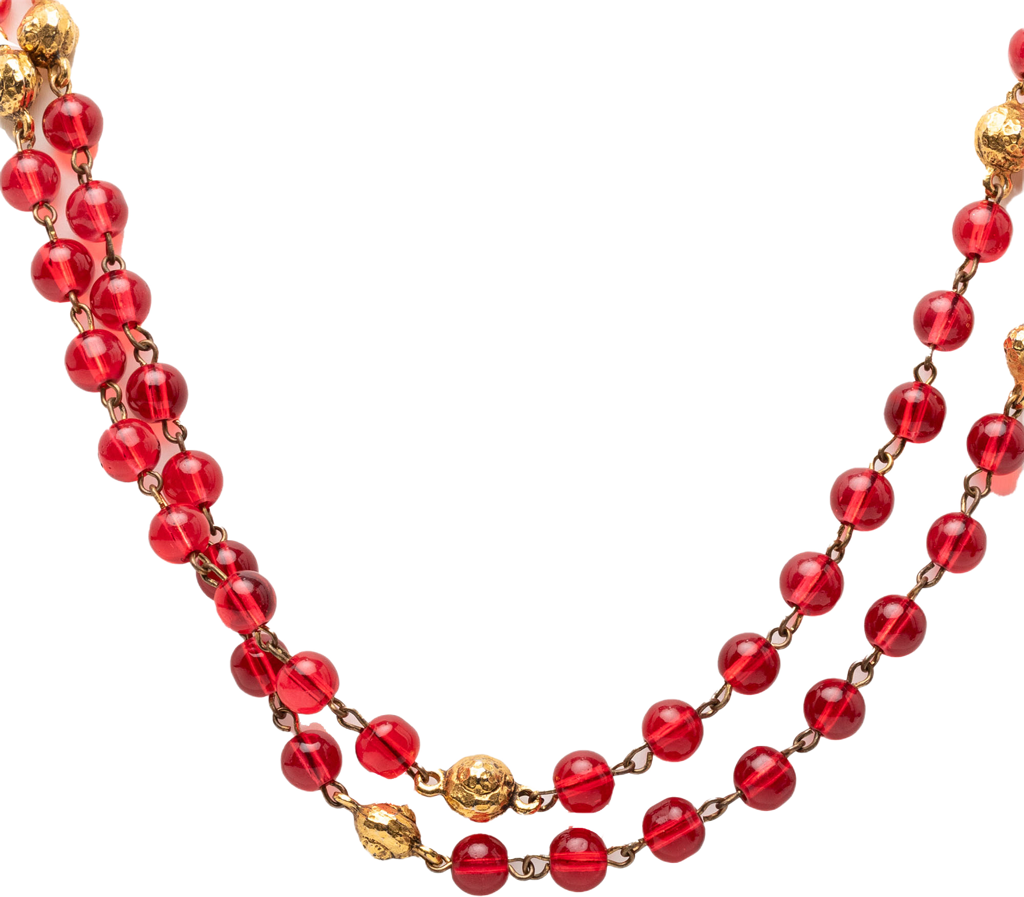 Chanel Gripoix Glass And Gold Plated Long Necklace, från Luxclusif, i färgen red.