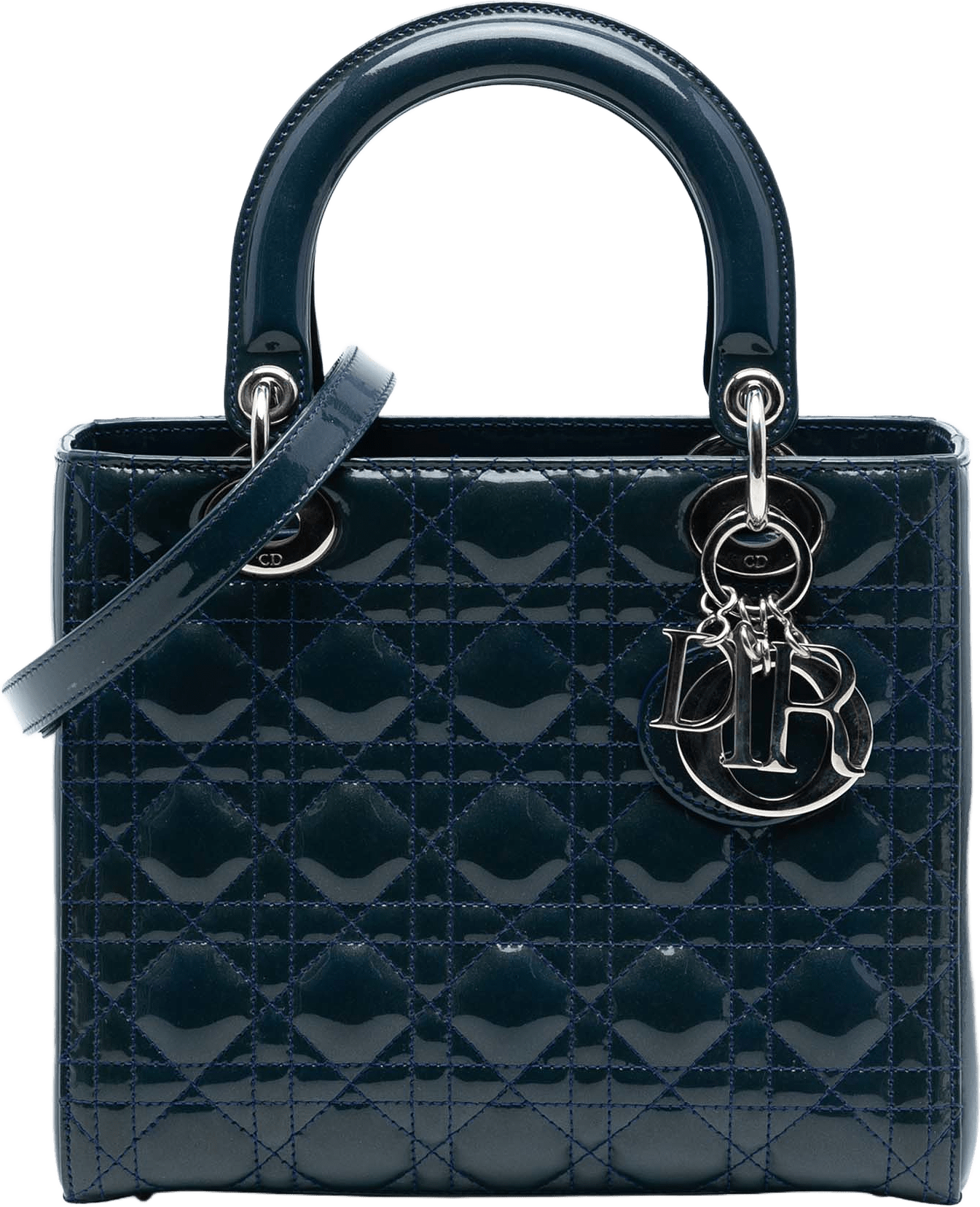 Dior Medium Patent Cannage Lady Dior, från Luxclusif, i färgen navy.