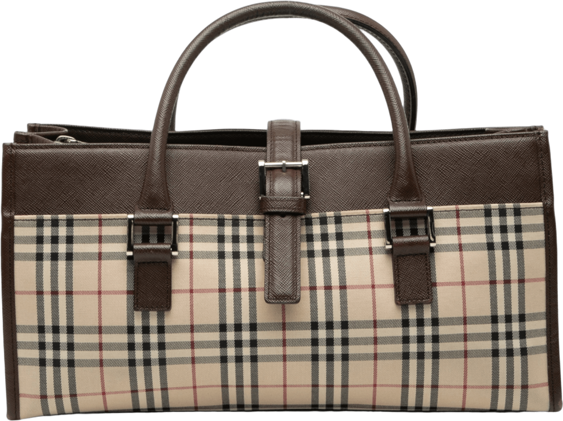 Burberry House Check Canvas Handbag, från Luxclusif, i färgen beige.