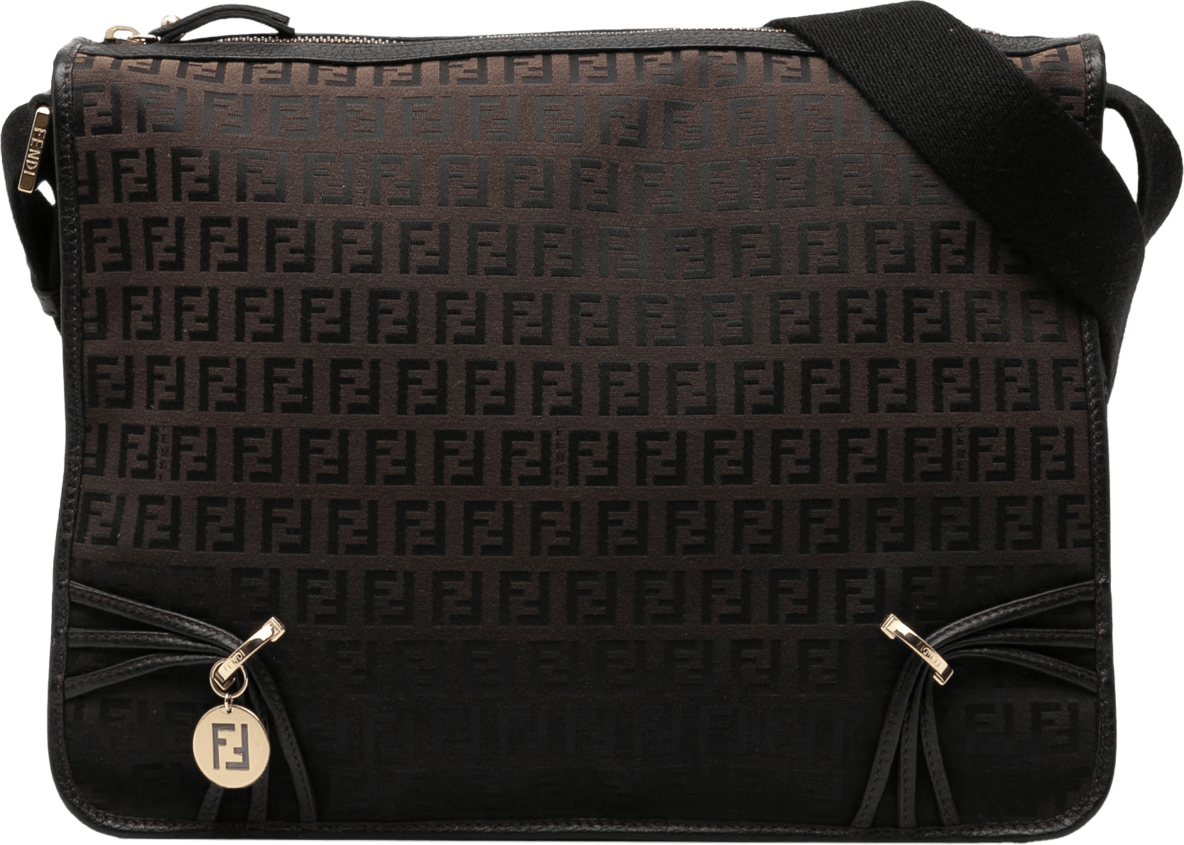 Fendi Zucchino Canvas F Charm Crossbody, från Luxclusif, i färgen dark brown.