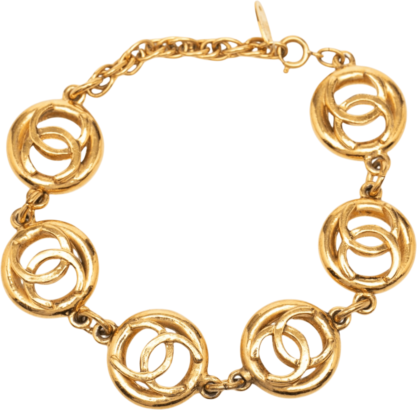 Chanel Gold Plated Cc Logo Motif Chain Bracelet, från Luxclusif, i färgen gold.