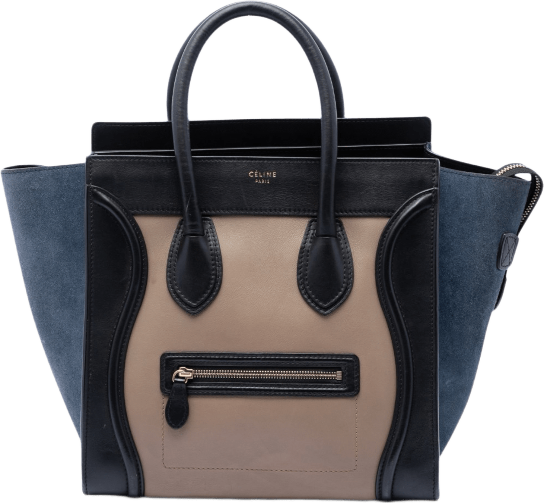 Celine Mini Tricolor Calfskin And Suede Luggage Tote, från Luxclusif, i färgen brun.