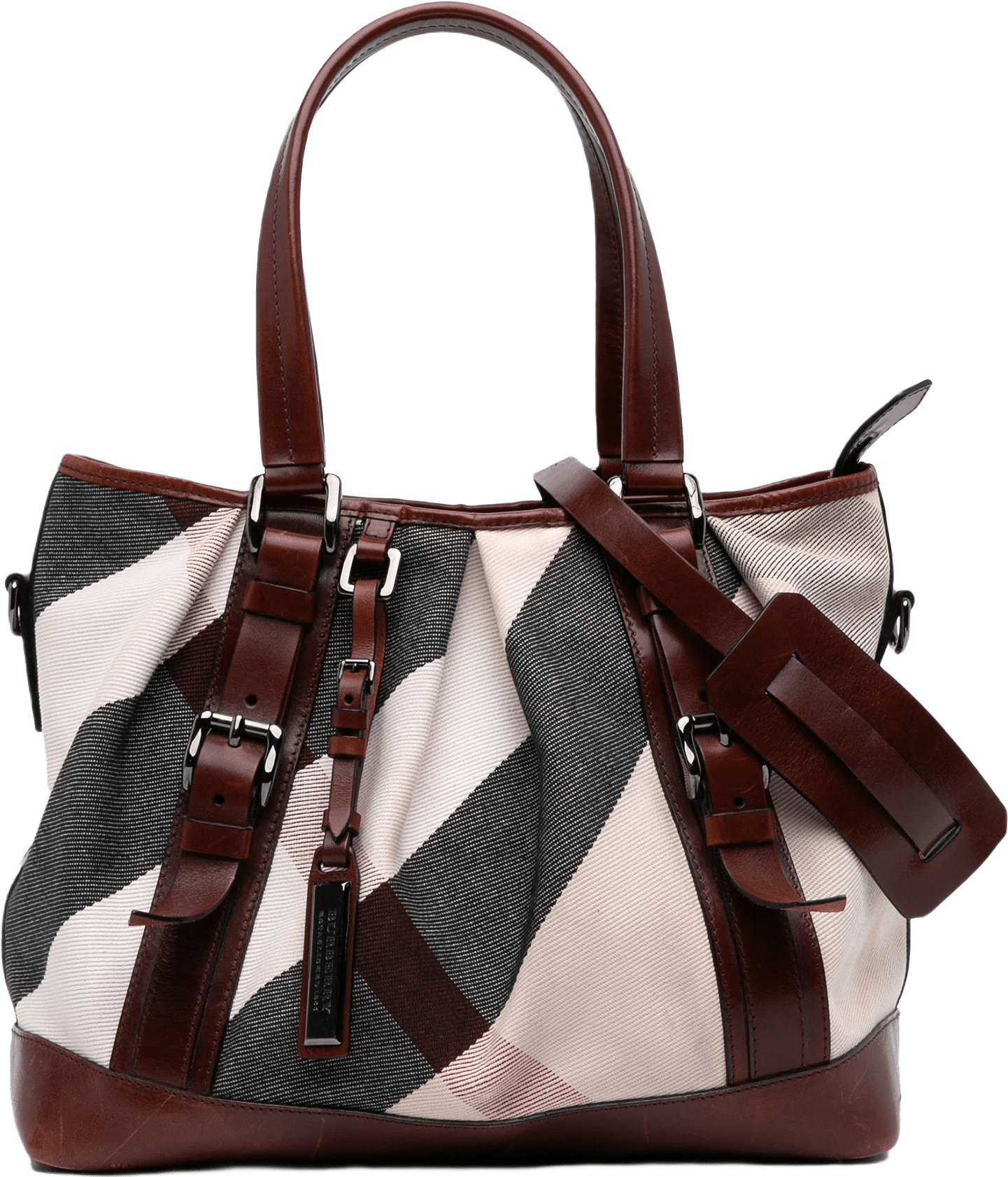 Burberry Mega Check Canvas Lowry Satchel, från Luxclusif, i färgen beige.