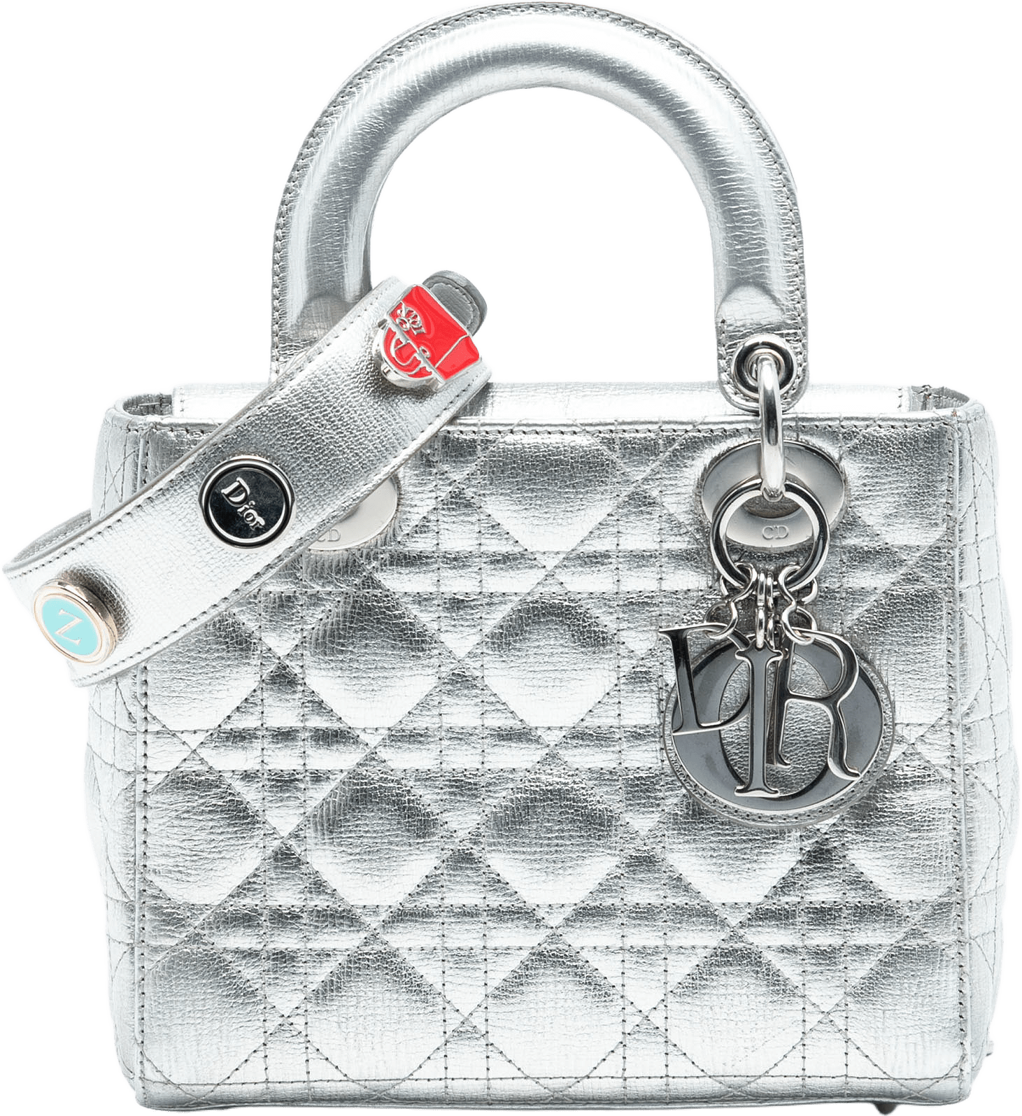 Dior Small Metallic Grained Calfskin Cannage My Abcdior Lady Dior, från Luxclusif, i färgen silver.