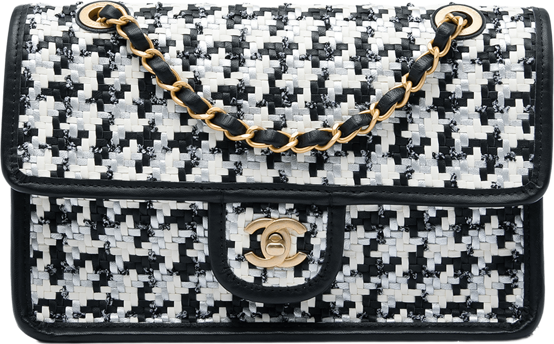Chanel Cc Woven Lambskin And Viscose Houndstooth Single Flap, från Luxclusif, i färgen svart.