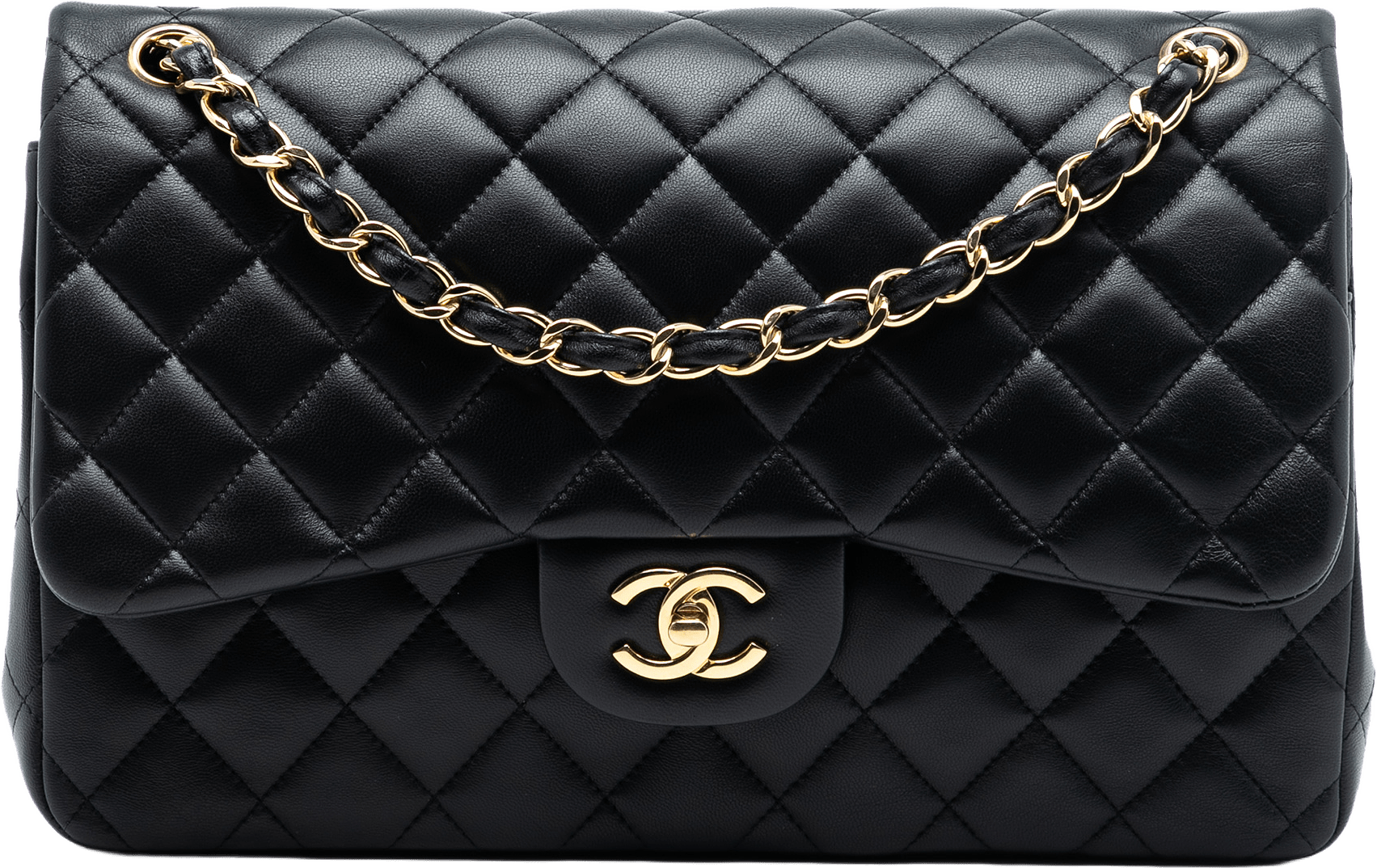 Chanel Jumbo Classic Lambskin Double Flap, från Luxclusif, i färgen black.
