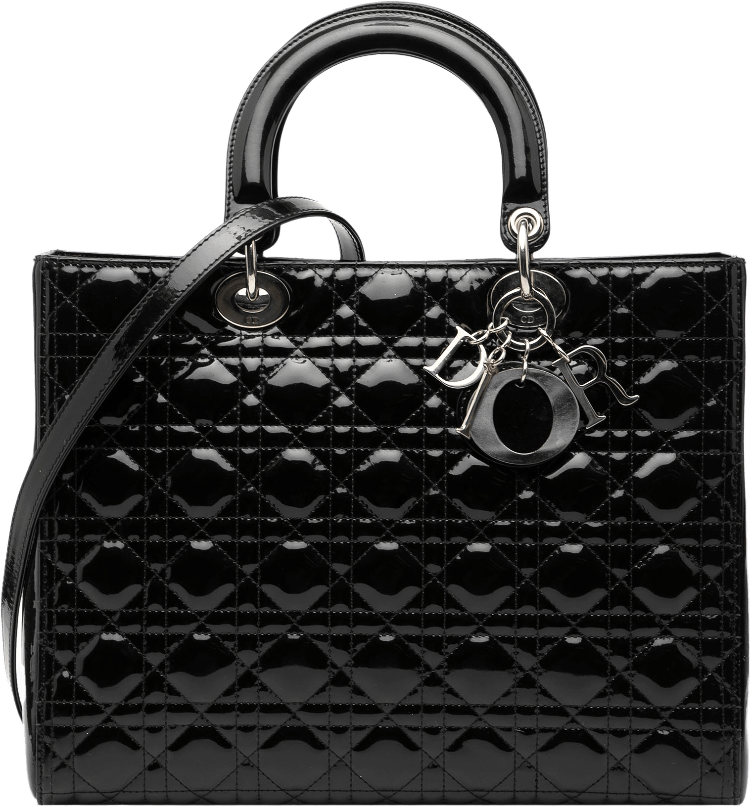 Dior Large Patent Cannage Lady Dior, från Luxclusif, i färgen black.