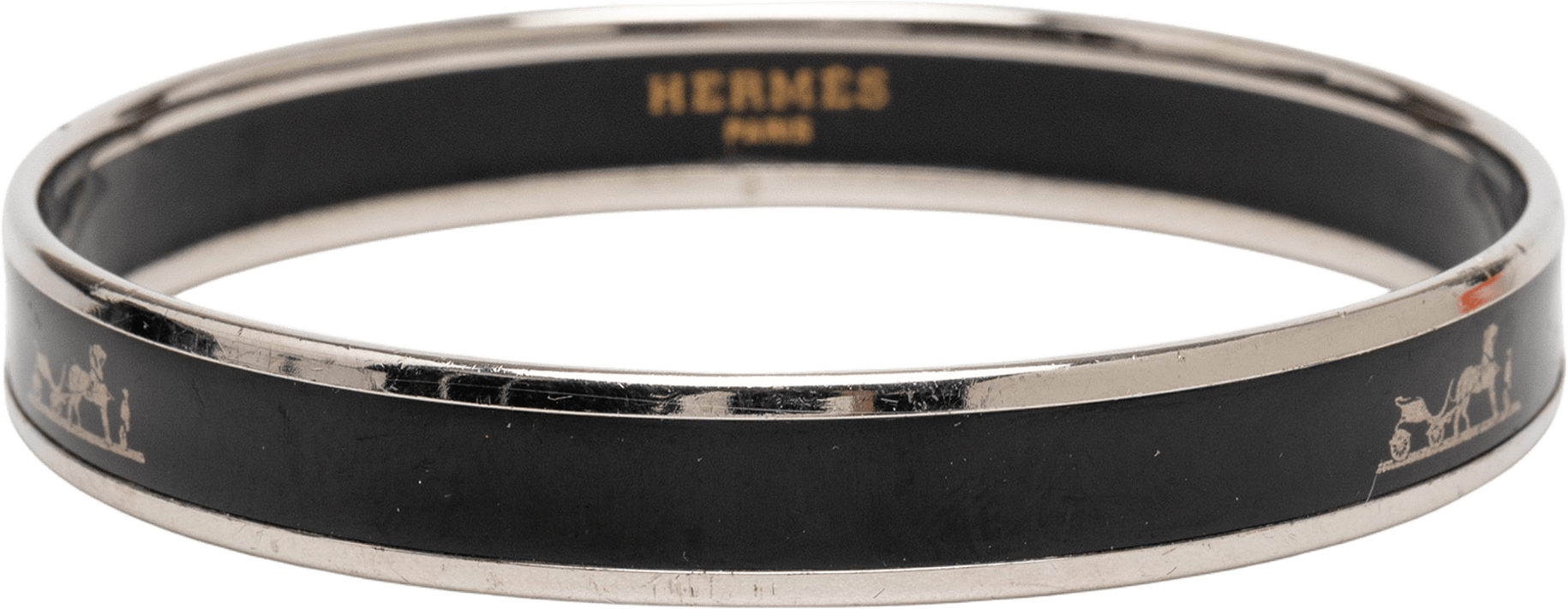 Hermès Narrow Enamel Calech Bangle Bracelet 65, från Luxclusif, i färgen black.