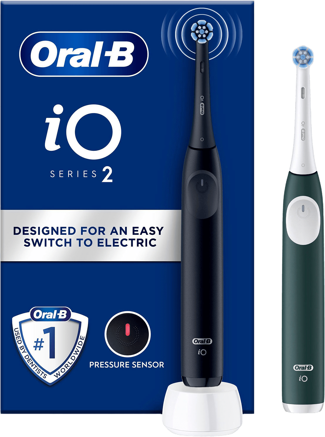 Eltandborste Io2 Series Duo Night Black / Forest Green, från Oral-B, i färgen night black / forest green.
