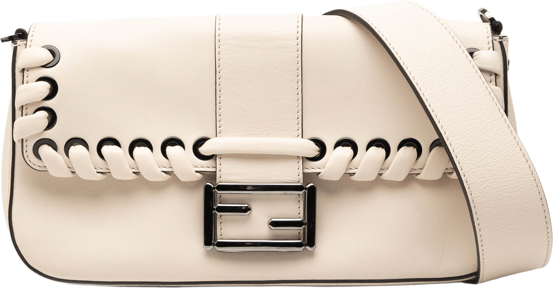 Fendi Whipstitch Leather Baguette Crossbody, från Luxclusif, i färgen white.