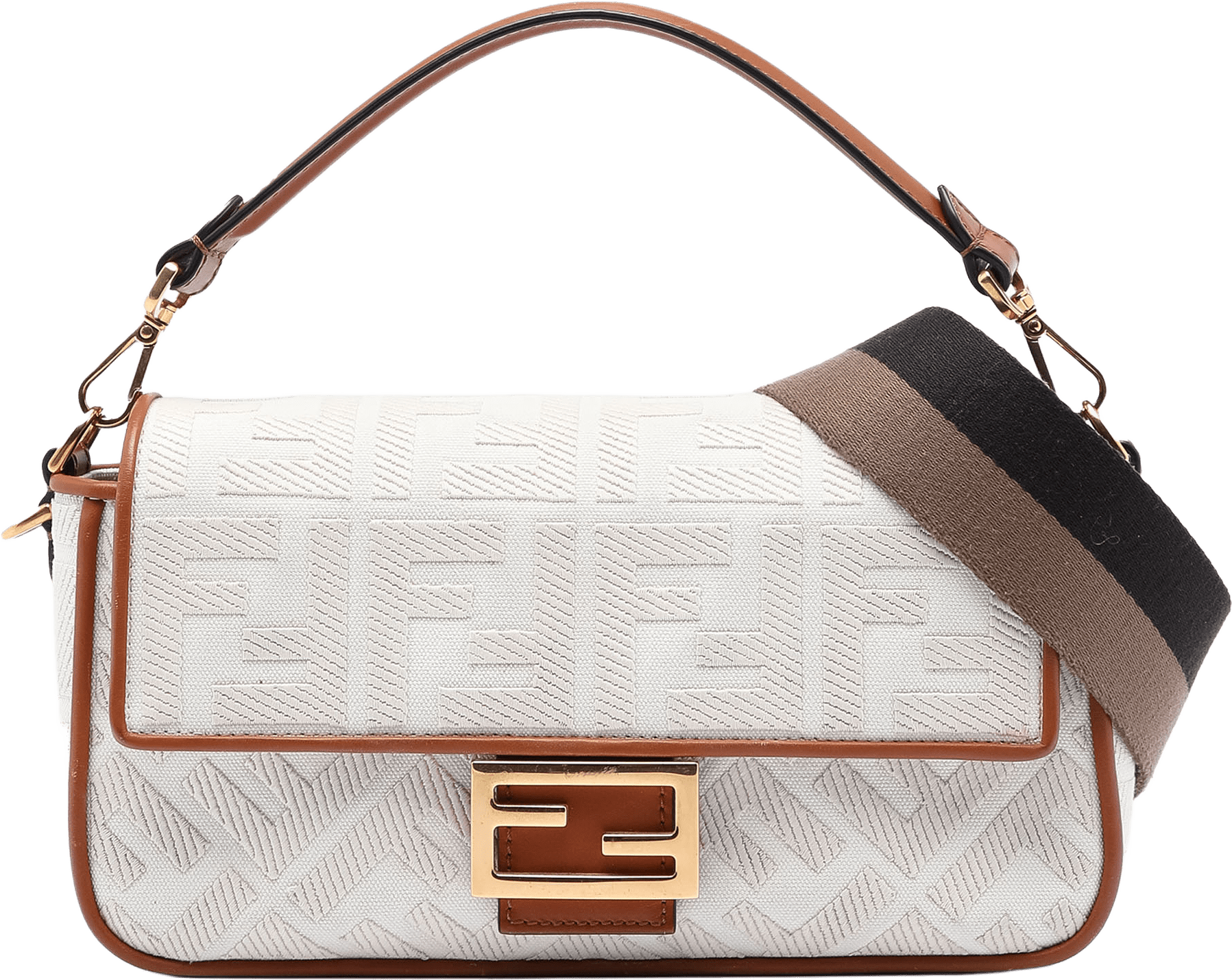 Fendi Zucca Embroidered Canvas Baguette Satchel, från Luxclusif, i färgen light beige.