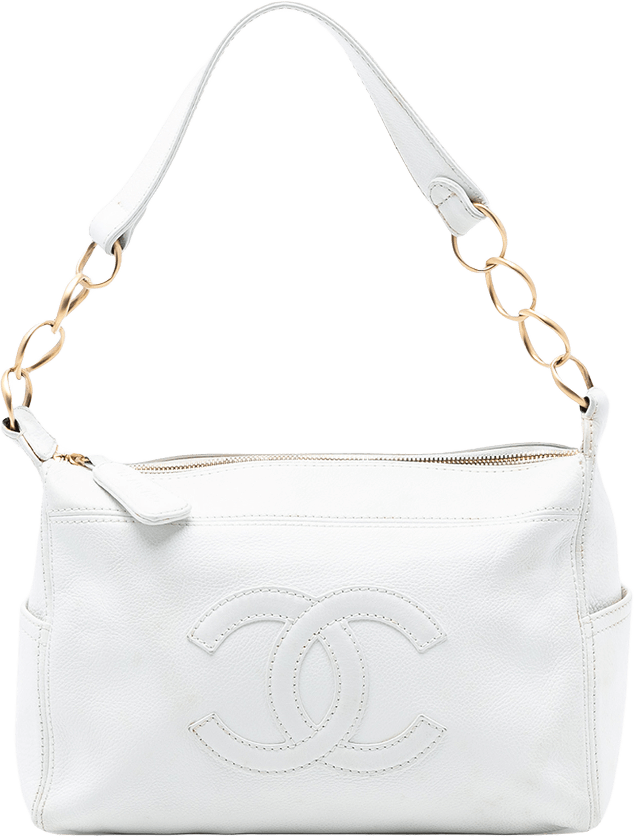 Chanel Cc Caviar Chain Shoulder Bag, från Luxclusif, i färgen white.
