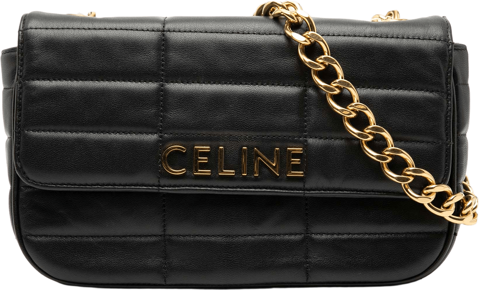 Celine Matelasse Goatskin Monochrome Chain Shoulder Bag, från Luxclusif, i färgen black.