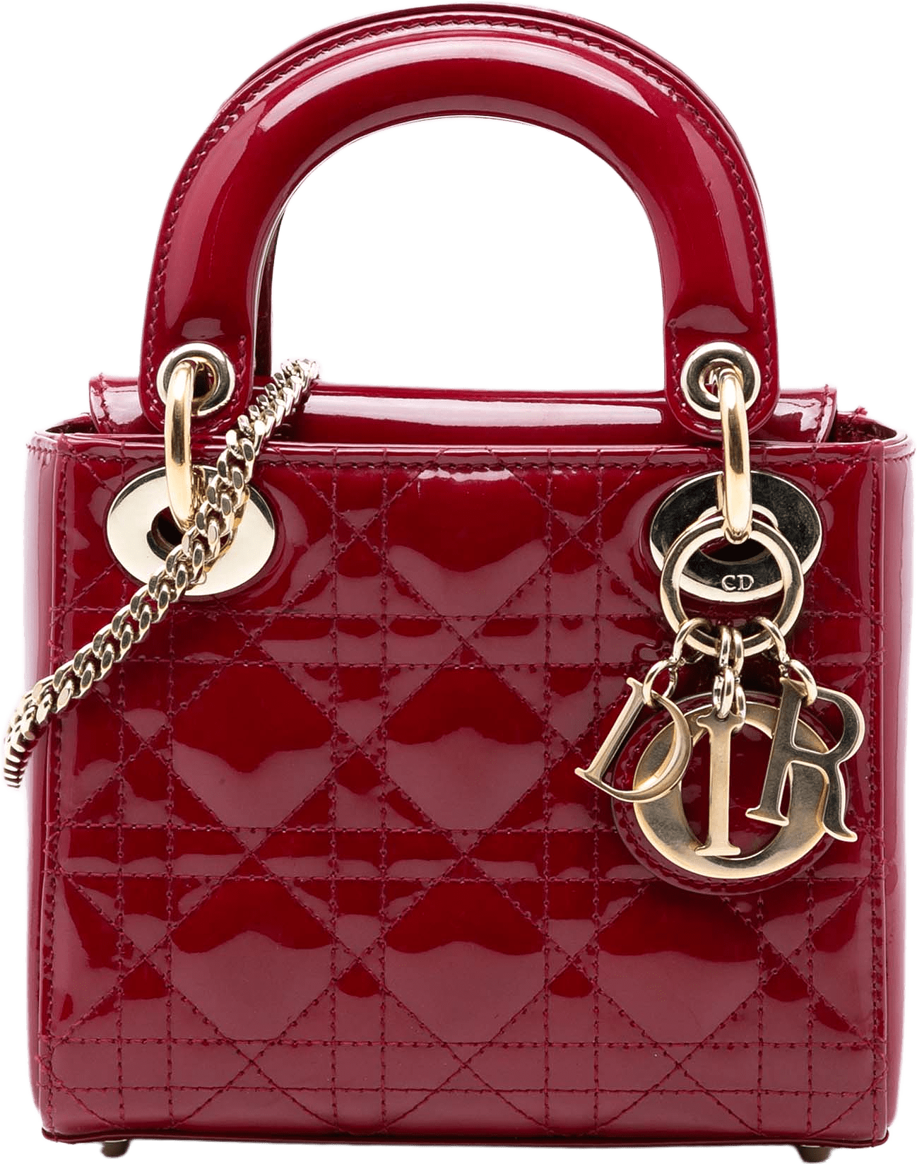 Dior Mini Patent Cannage Lady Dior, från Luxclusif, i färgen dark red.