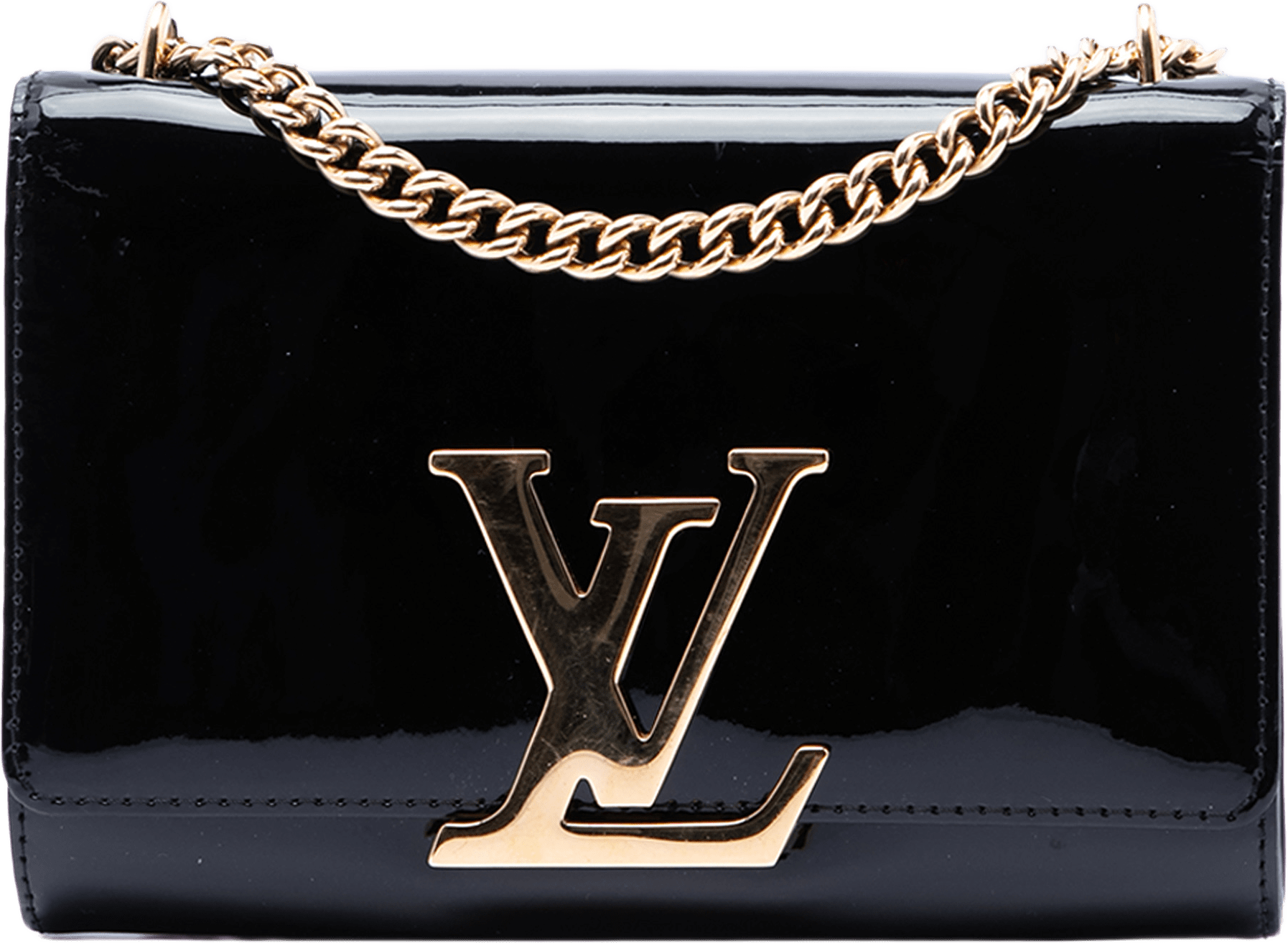 Louis Vuitton Vernis Louise Sliding Chain Mm, från Luxclusif, i färgen svart.