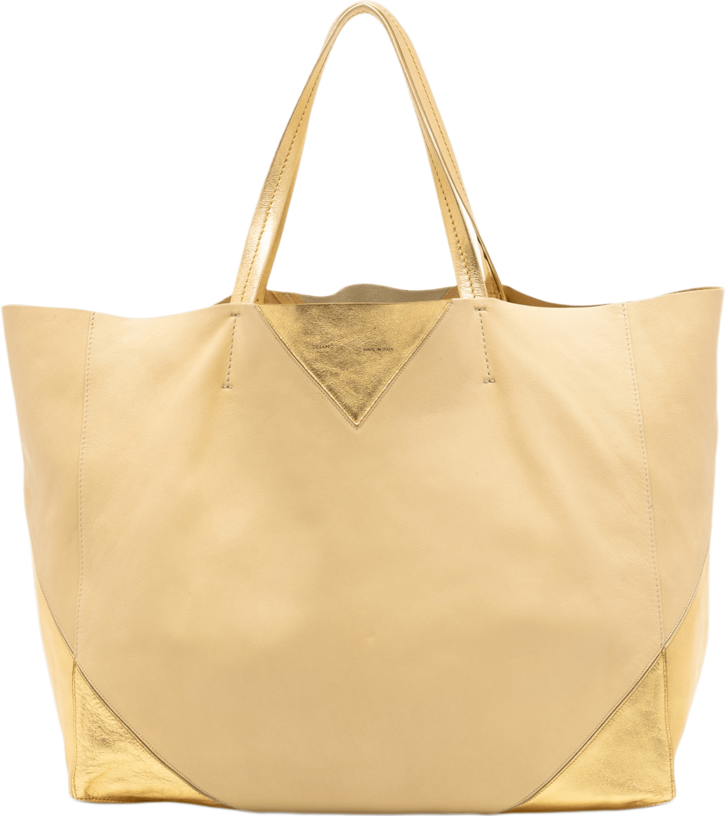 Celine Bicolor Lambskin Horizontal Cabas Tote, från Luxclusif, i färgen guld.