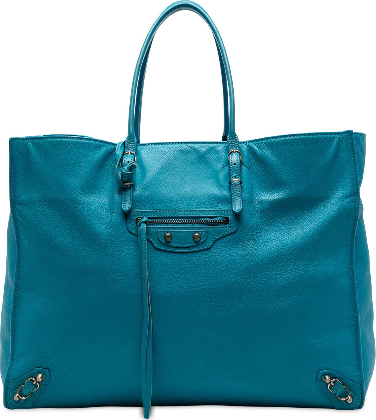 Balenciaga Leather Papier A4 Tote, från Luxclusif, i färgen turquoise.
