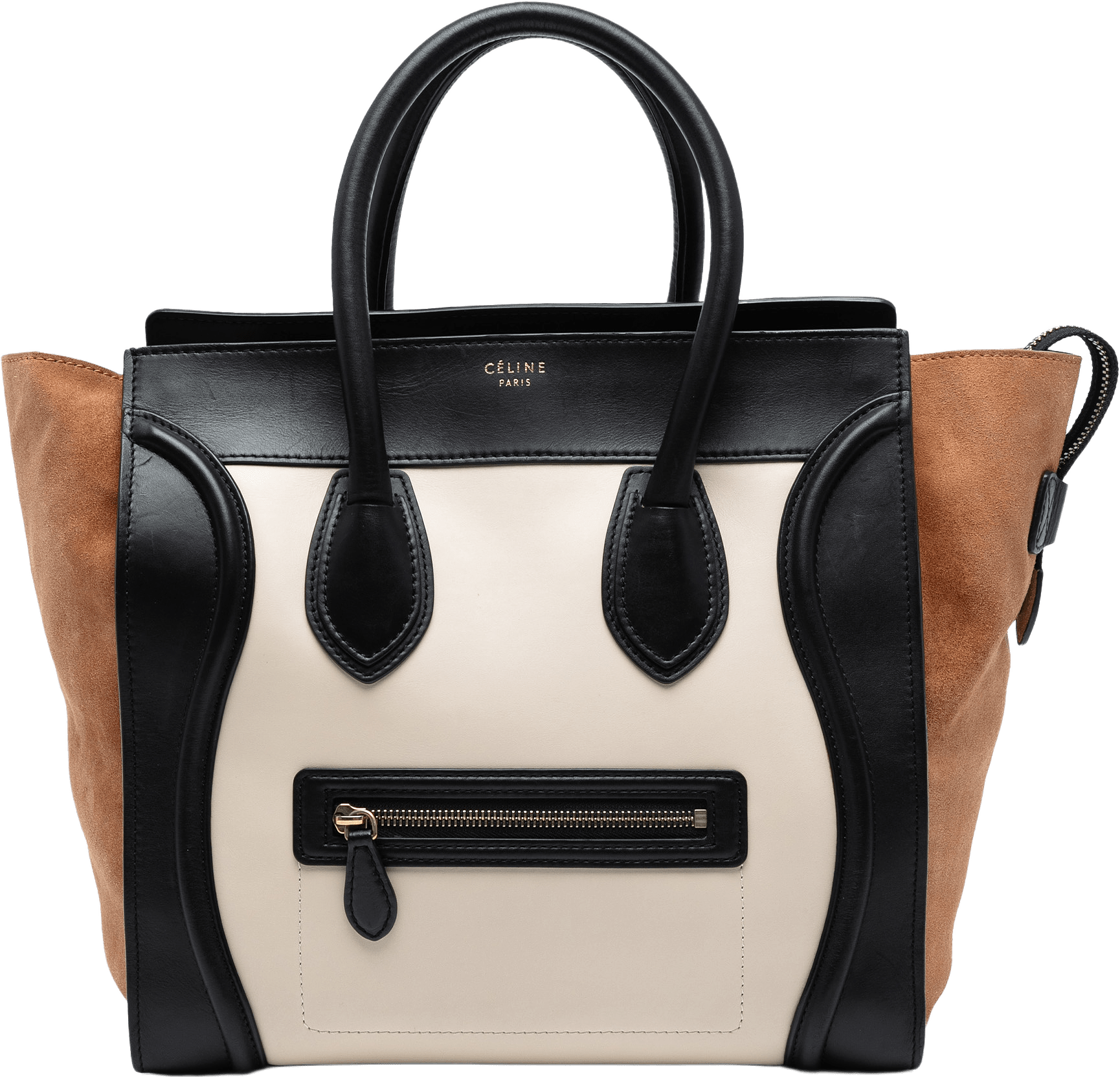 Celine Mini Tricolor Leather Luggage Tote, från Luxclusif, i färgen white.