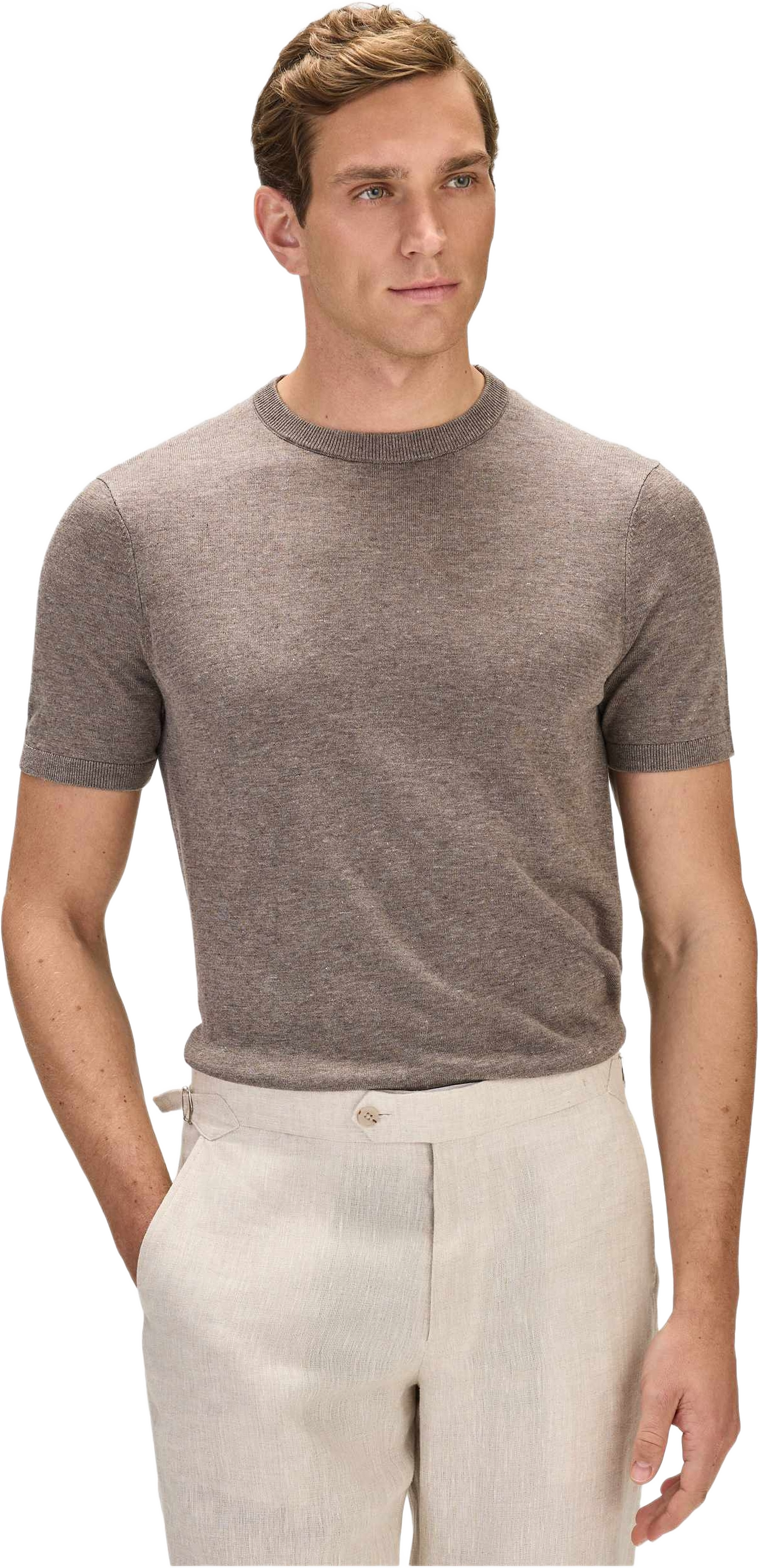 Lyocell Linen Tee (benji), från John Henric, i färgen mid brown.
