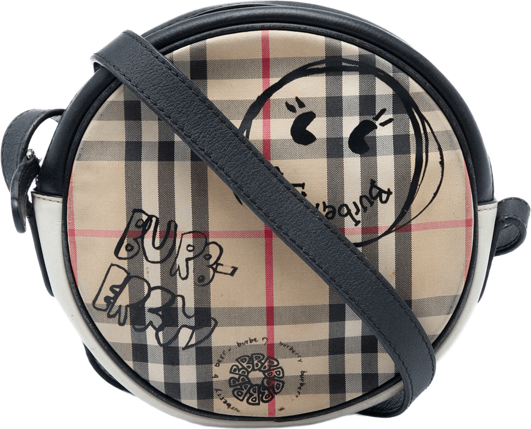 Burberry House Check Canvas And Calfskin Cartoon Print Round Crossbody, från Luxclusif, i färgen beige.