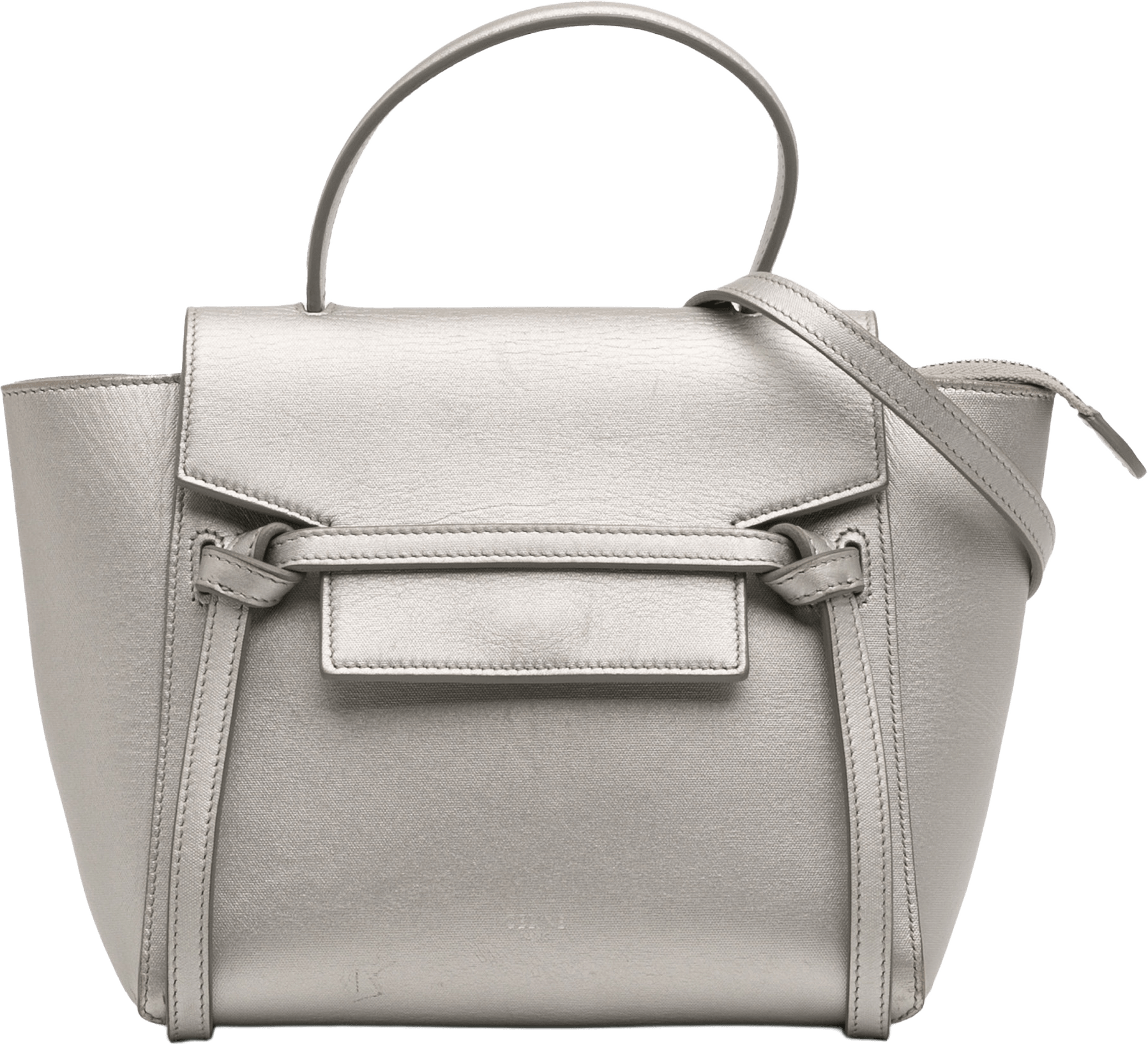 Celine Nano Laminated Calfskin Belt Bag, från Luxclusif, i färgen silver.
