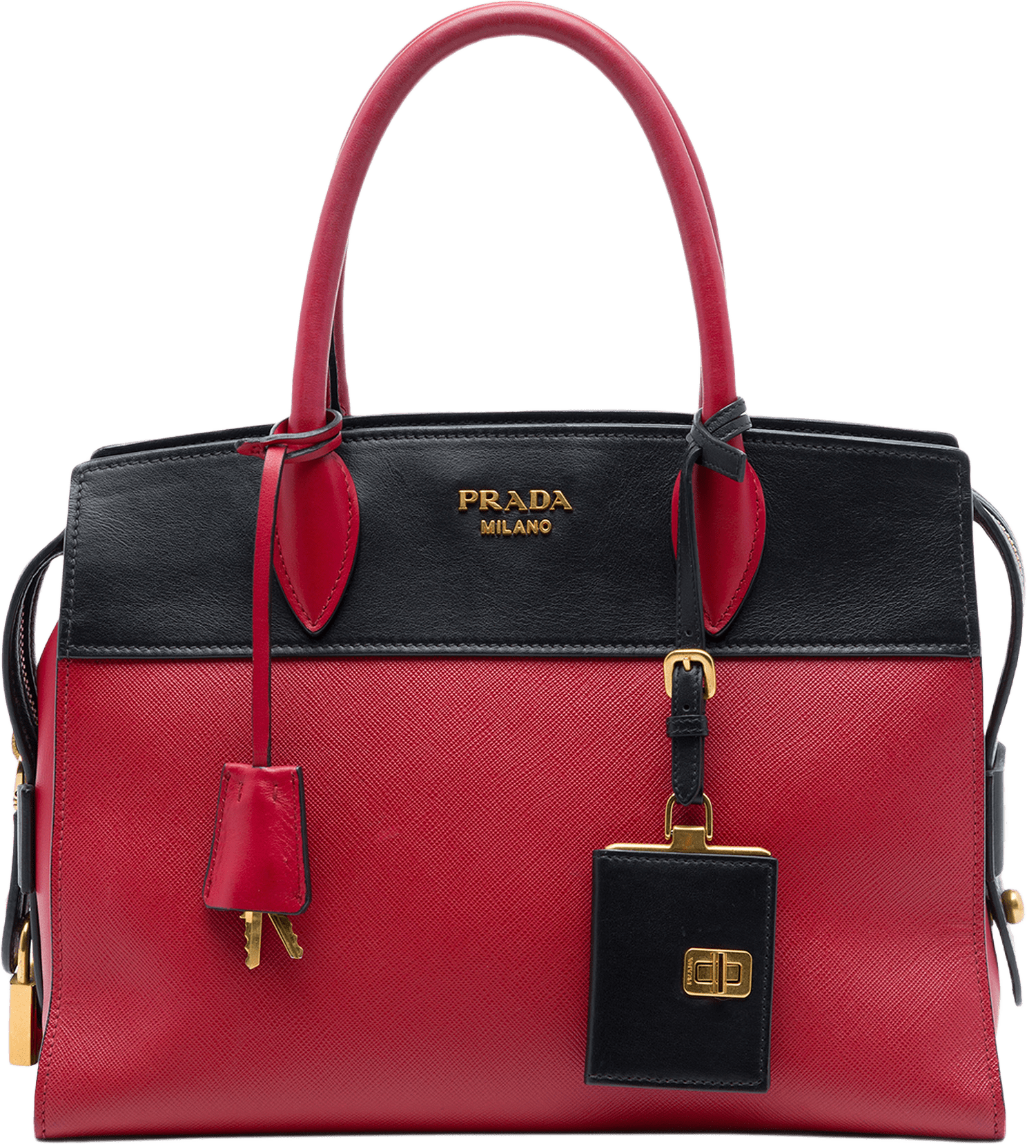Prada Saffiano And City Calf Esplanade Satchel, från Luxclusif, i färgen röd.