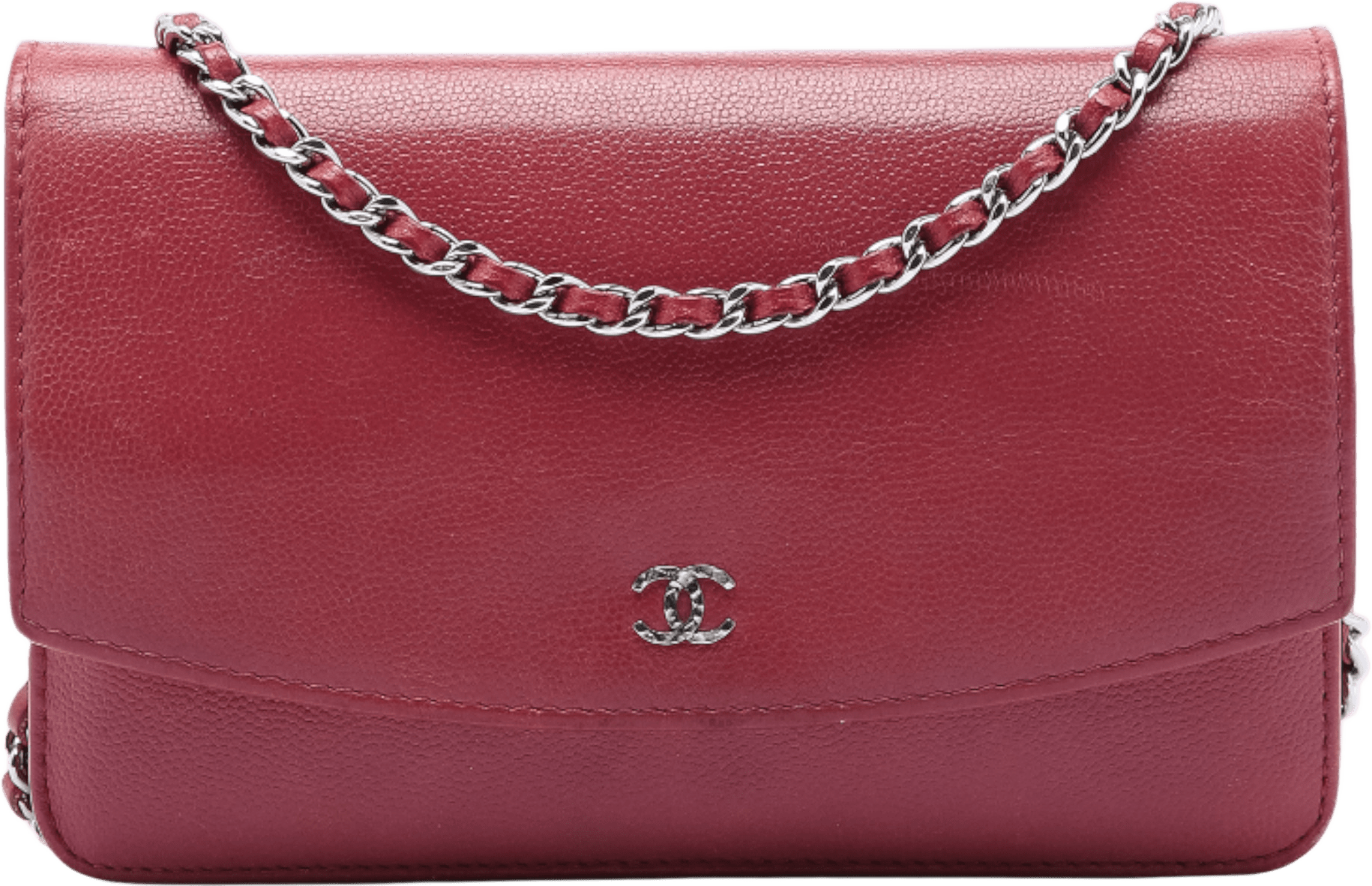 Chanel Cc Caviar Sevruga Wallet On Chain, från Luxclusif, i färgen red.