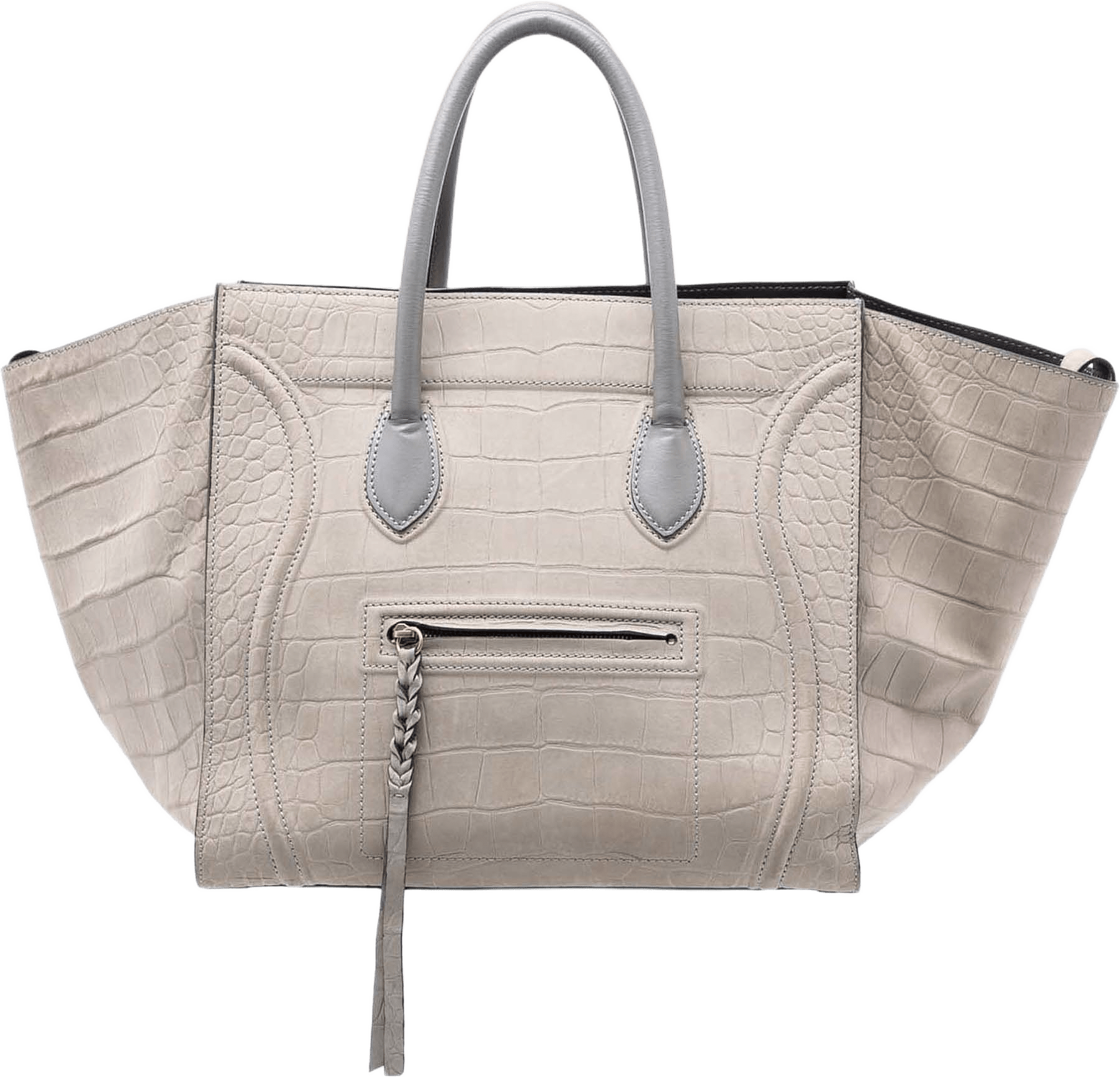 Celine Medium Croc Embossed Leather Luggage Phantom Tote, från Luxclusif, i färgen taupe.