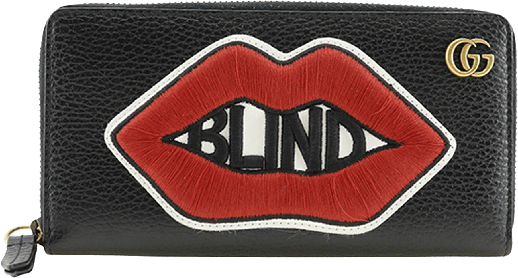 Gucci Gg Marmont Pebbled Calfskin Embroidered Blind For Love Zip Around Wallet, från Luxclusif, i färgen black.
