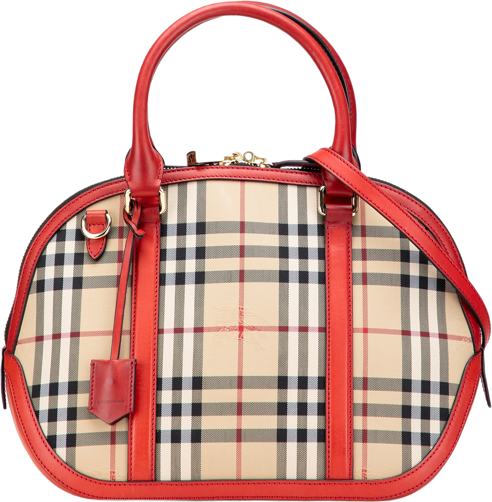 Burberry Small Haymarket Check Canvas Orchard Bowling Bag, från Luxclusif, i färgen beige.