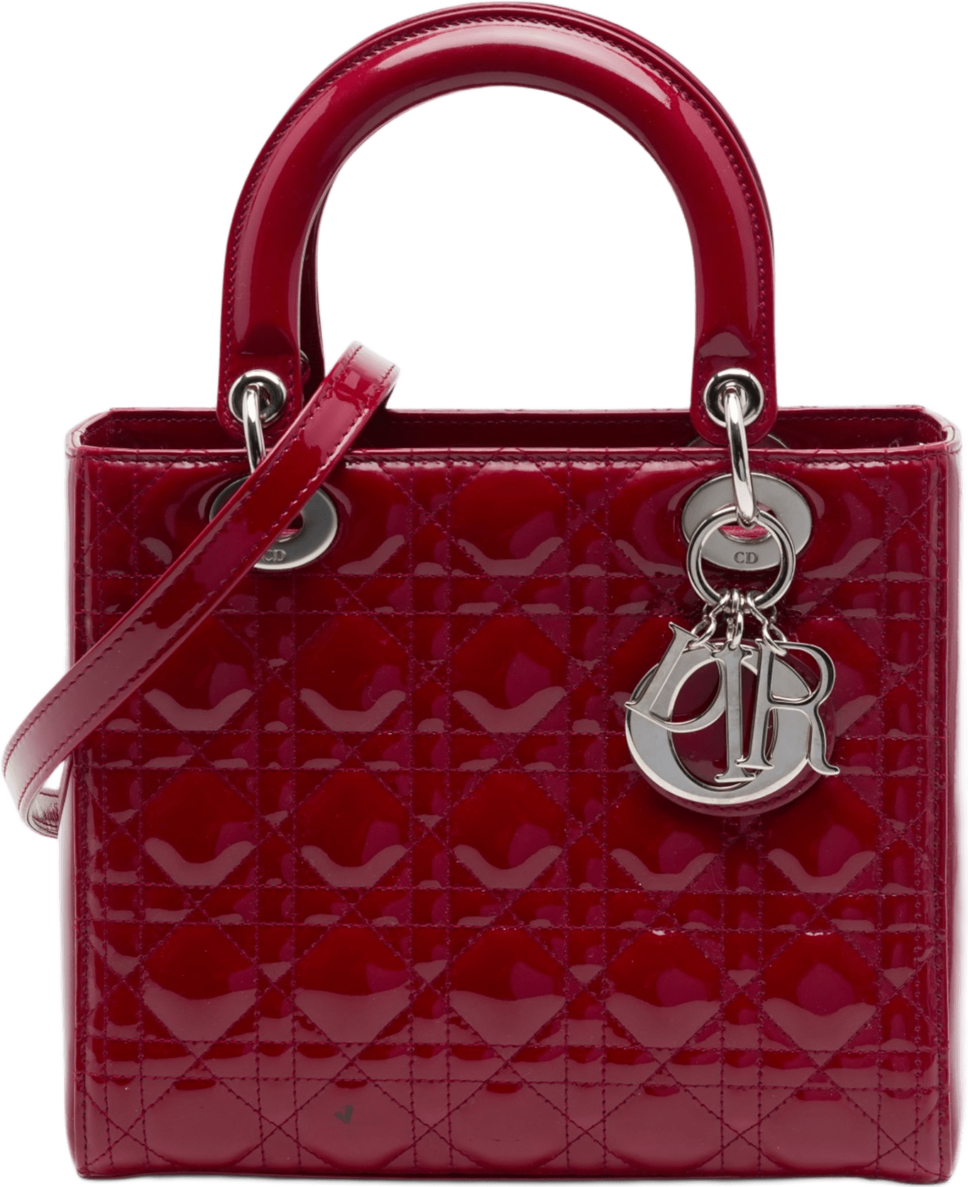 Dior Medium Patent Cannage Lady Dior, från Luxclusif, i färgen röd.