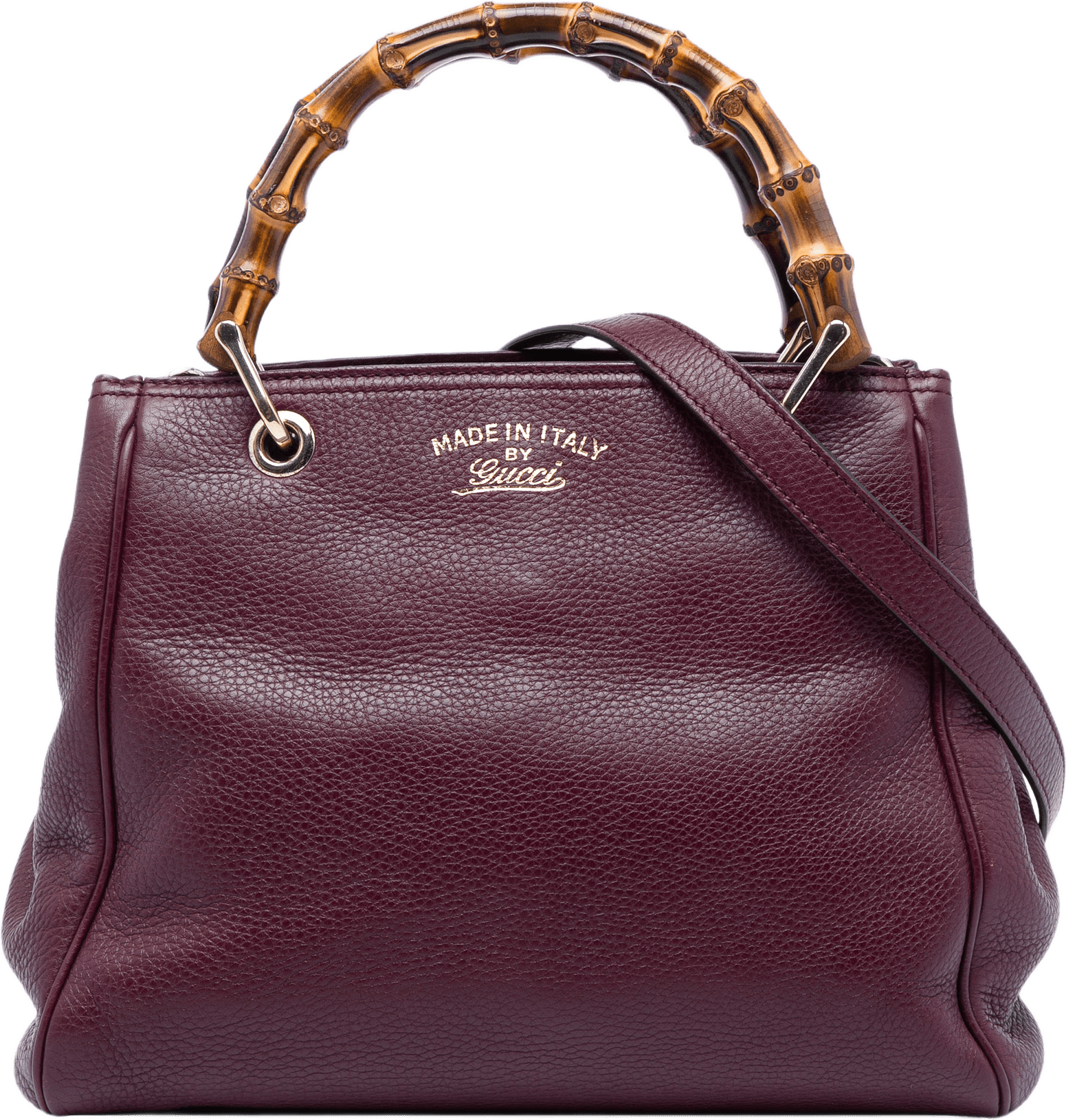 Gucci Small Calfskin Bamboo Shopper Satchel, från Luxclusif, i färgen purpur.