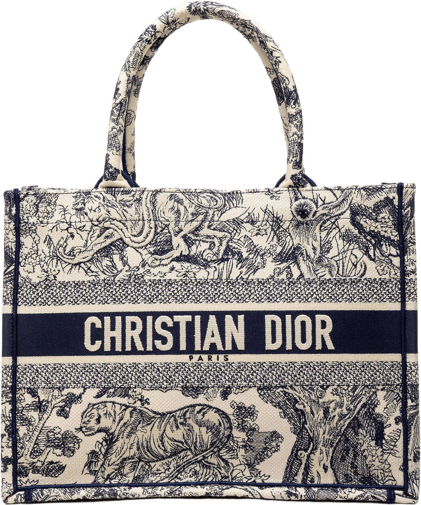 Dior Medium Canvas Embroidered Dioriviera Toile De Jouy Book Tote, från Luxclusif, i färgen navy.