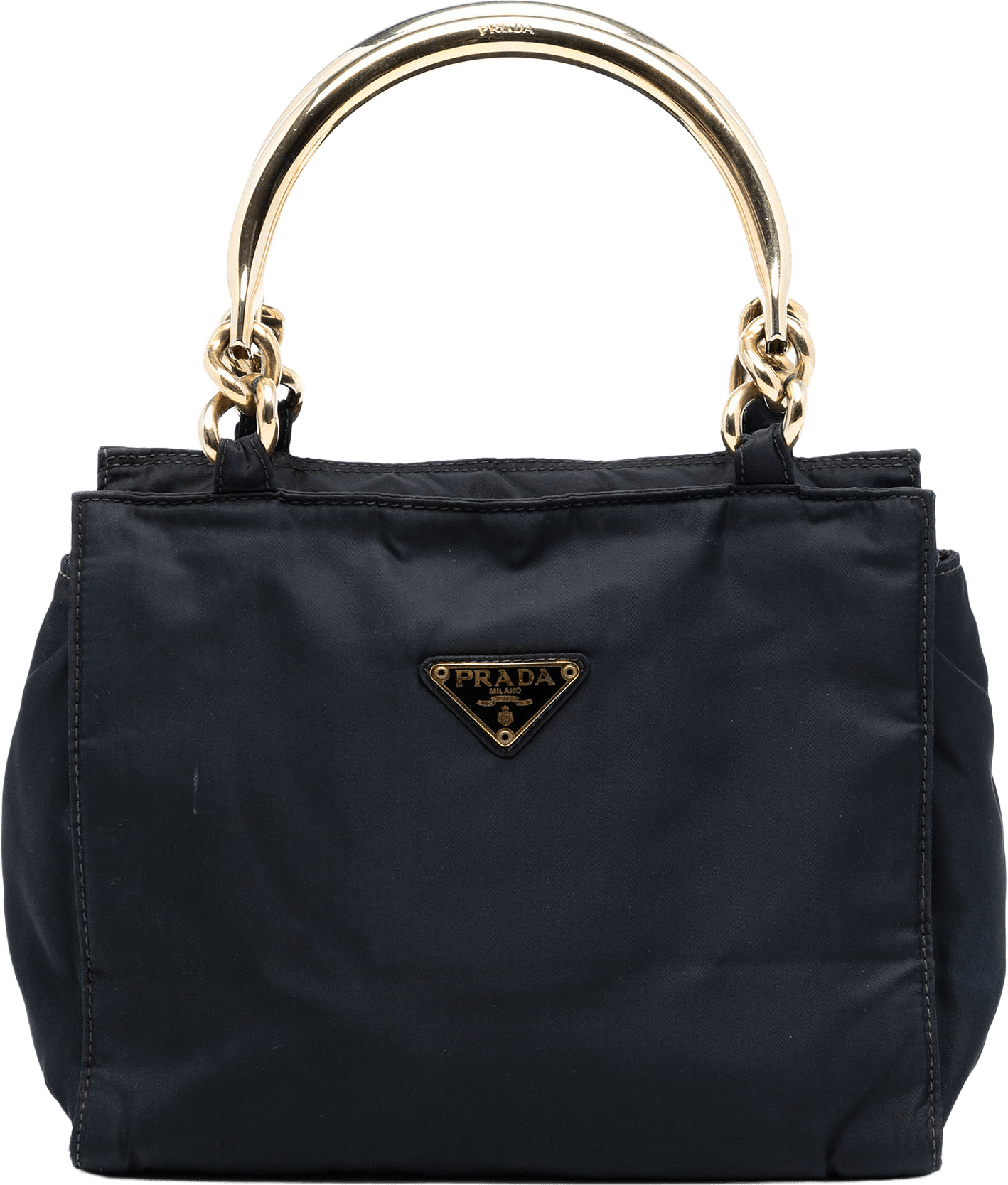 Prada Tessuto Metal Handle Bag, från Luxclusif, i färgen black.