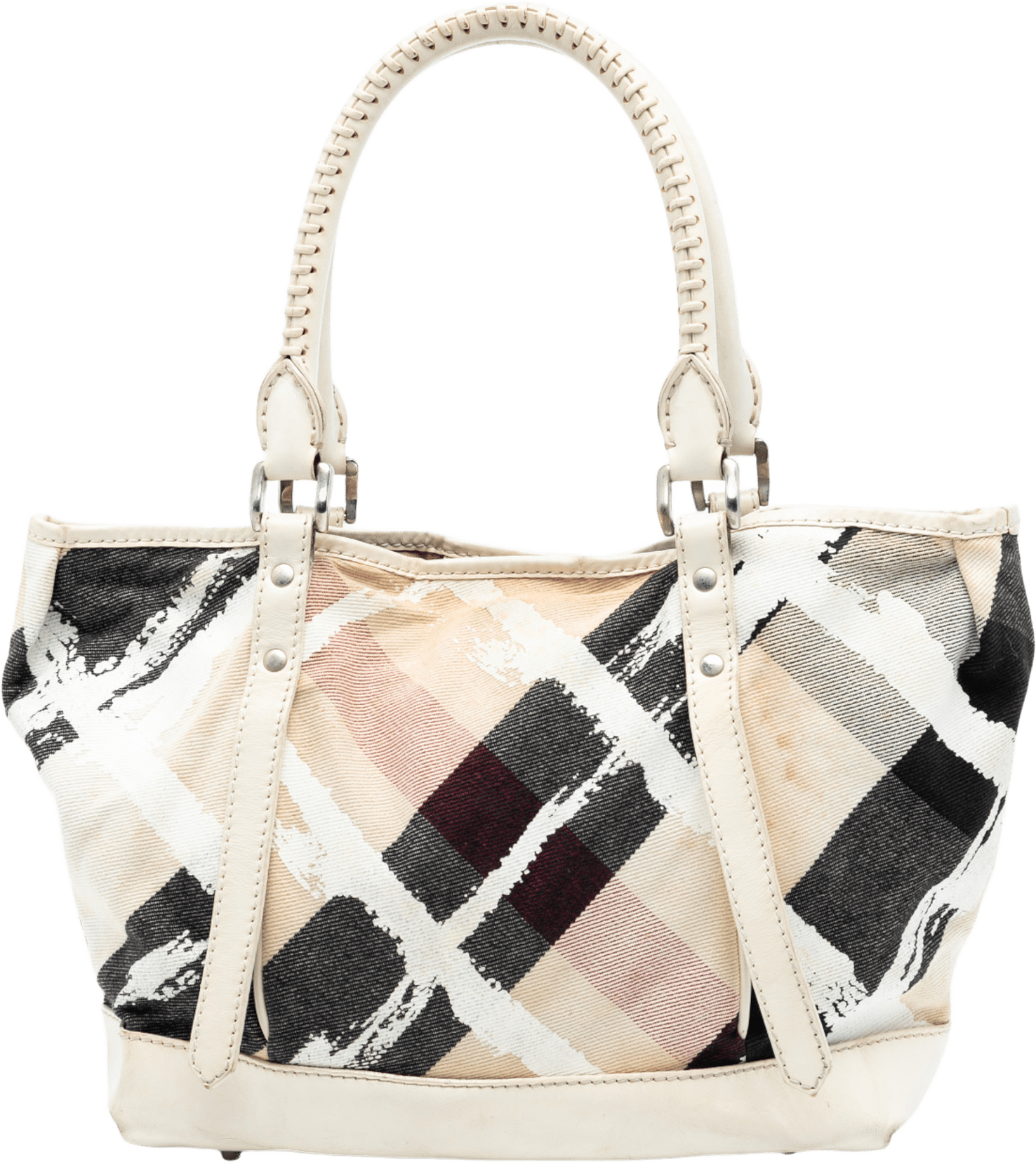 Burberry Supernova Check Painted Canvas Tote, från Luxclusif, i färgen beige.