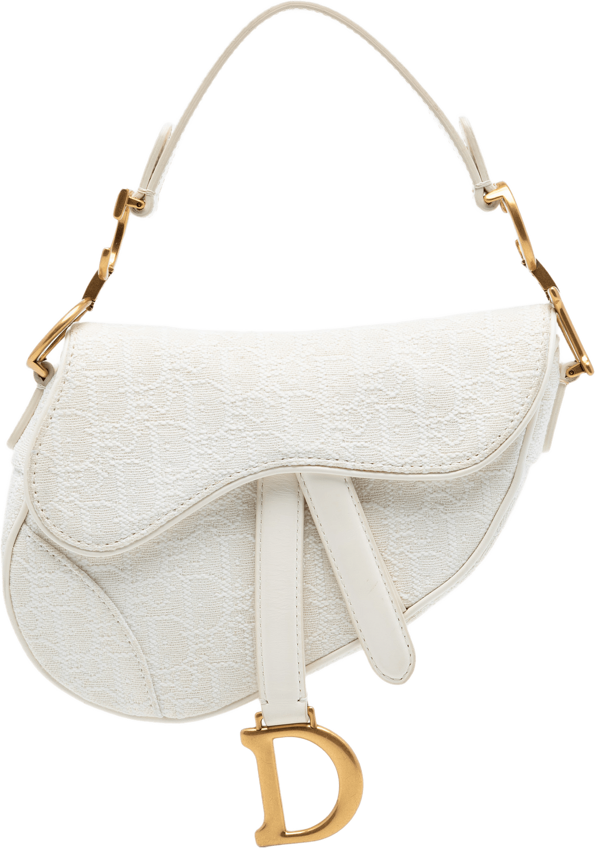 Dior Mini Oblique Embroidered Canvas Saddle Bag, från Luxclusif, i färgen white.