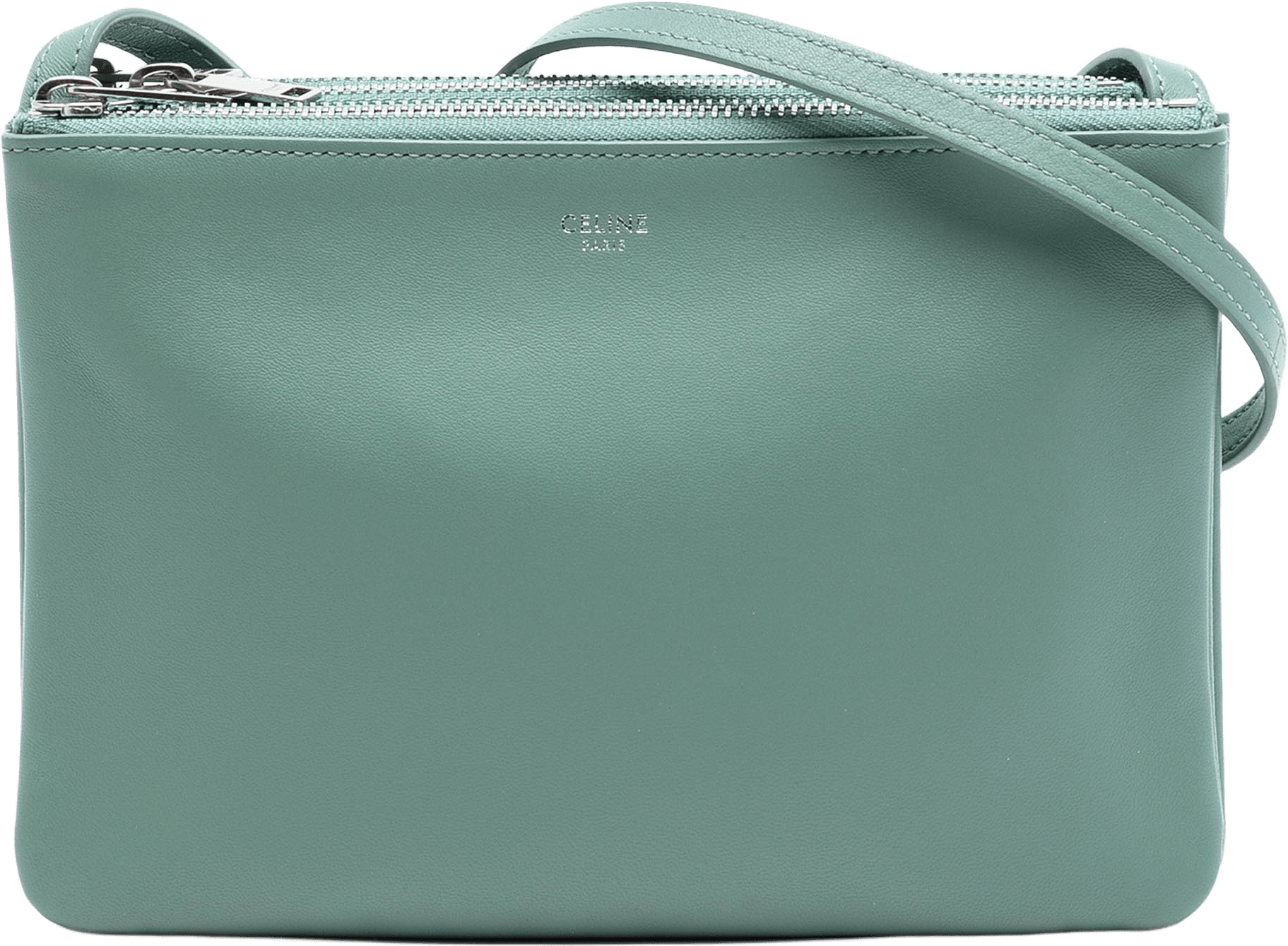 Celine Small Lambskin Trio Crossbody, från Luxclusif, i färgen mint.
