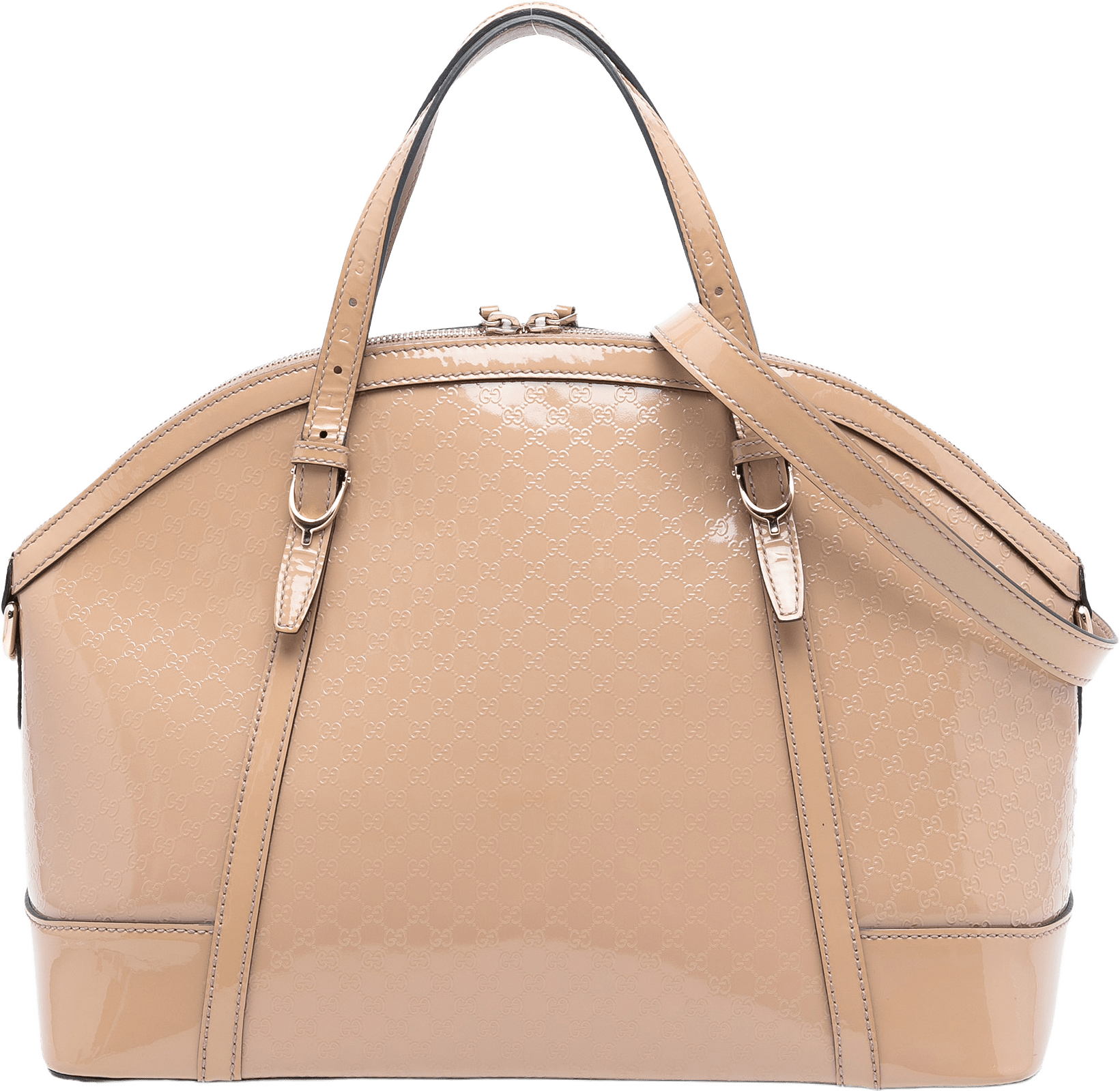 Gucci Large Microguccissima Patent Nice Dome Satchel, från Luxclusif, i färgen beige.