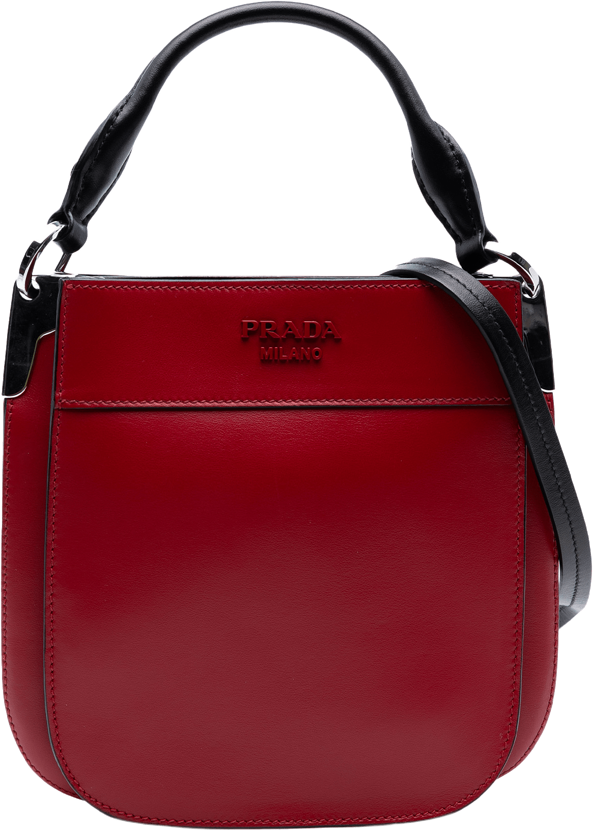 Prada Small City Calf Margit Satchel, från Luxclusif, i färgen red.